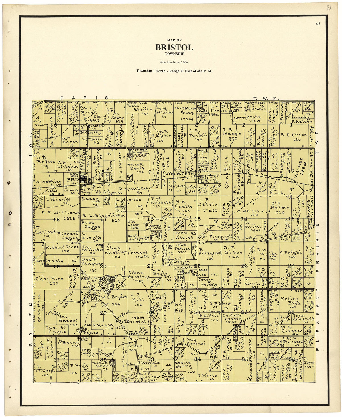Map of Bristol Township from Plat Book of Racine and Kenosha Counties, Wisconsin 1924 by Relic Map Company