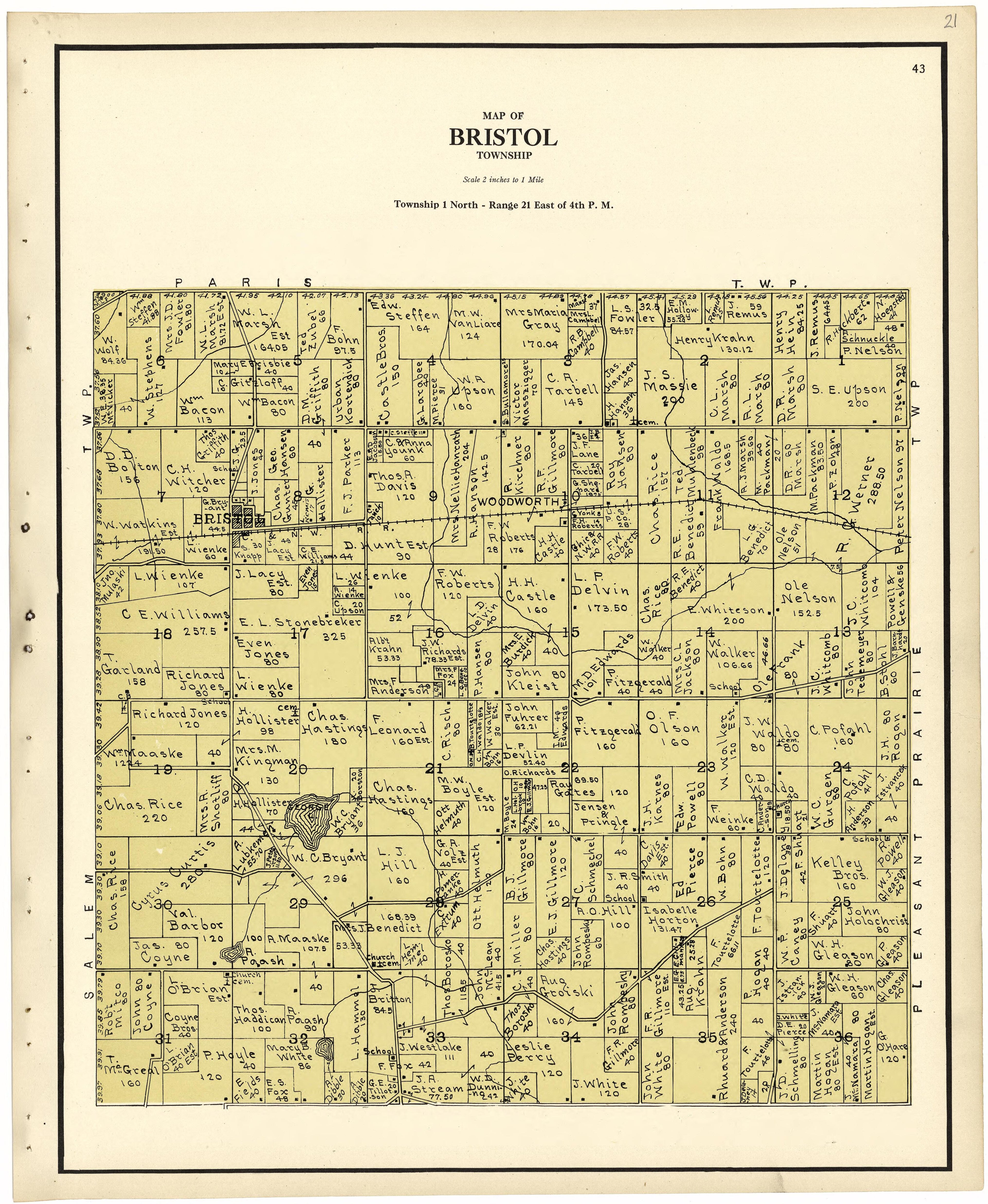 Map of Bristol Township from Plat Book of Racine and Kenosha Counties, Wisconsin 1924 by Relic Map Company