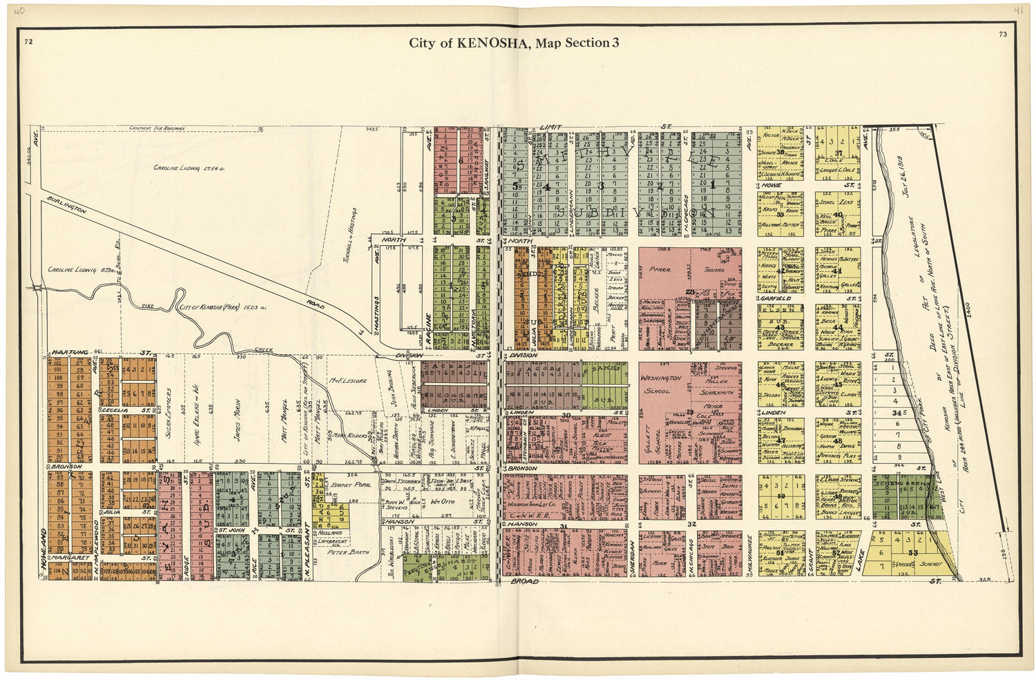 City of Kenosha, Map Section 3 from Plat Book of Racine and Kenosha Counties, Wisconsin 1924 by Relic Map Company