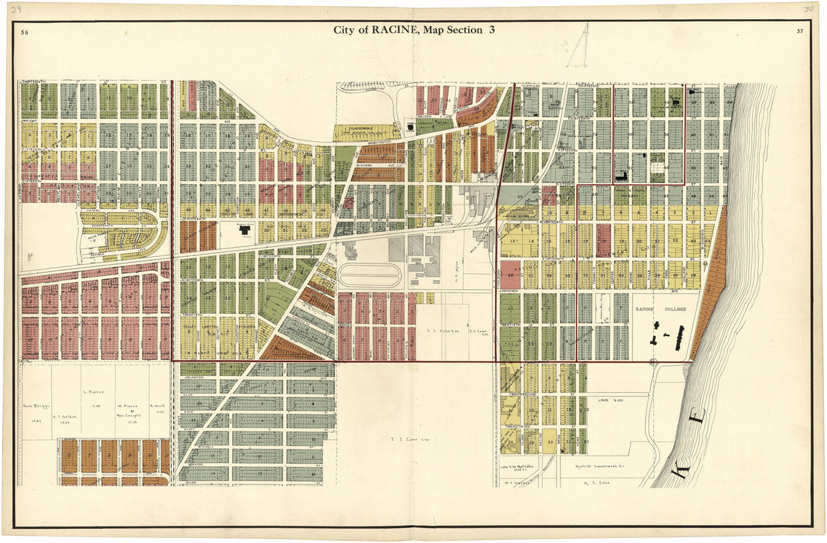 City of Racine, Map Section 3 from Plat Book of Racine and Kenosha Counties, Wisconsin 1924 by Relic Map Company