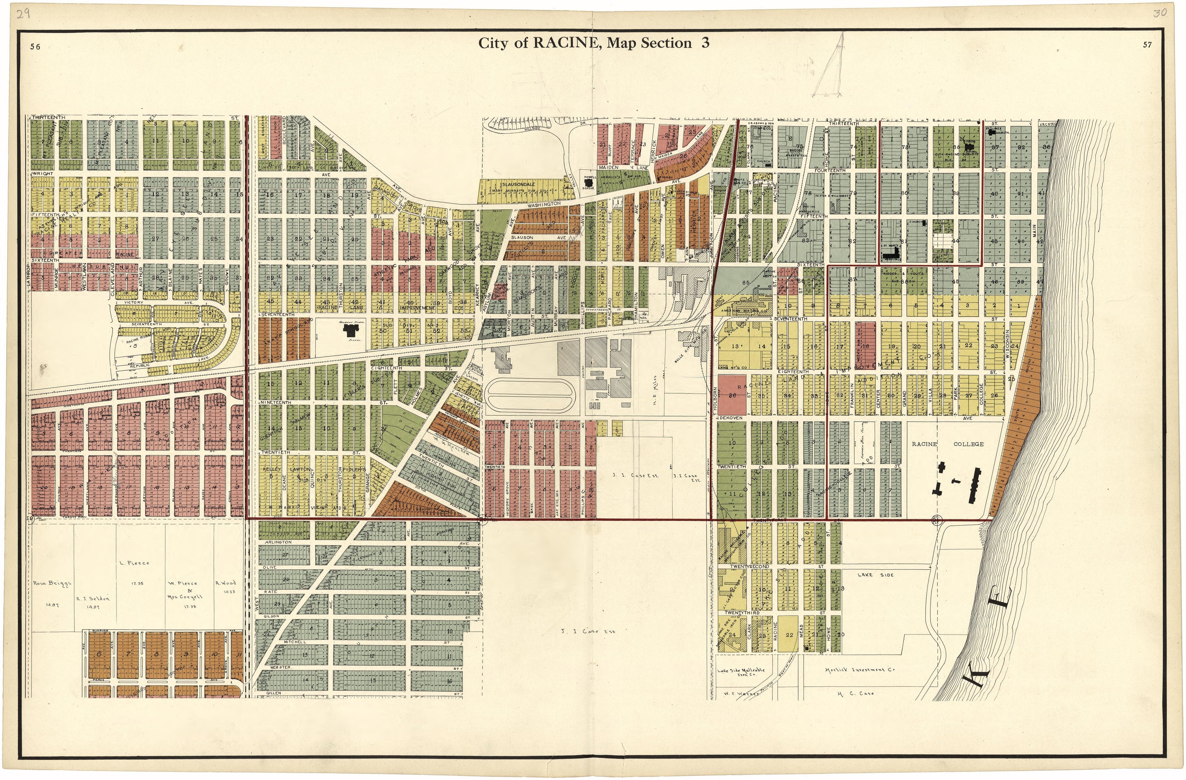 City of Racine, Map Section 3 from Plat Book of Racine and Kenosha Counties, Wisconsin 1924 by Relic Map Company
