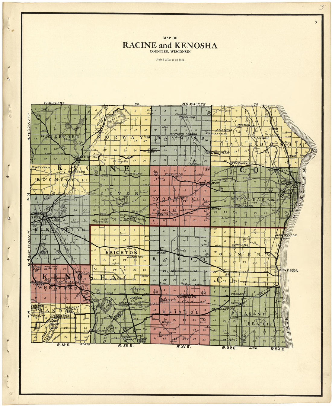 Map of Racine and Kenosha Counties, Wisconsin from Plat Book of Racine and Kenosha Counties, Wisconsin 1924 by Relic Map Company