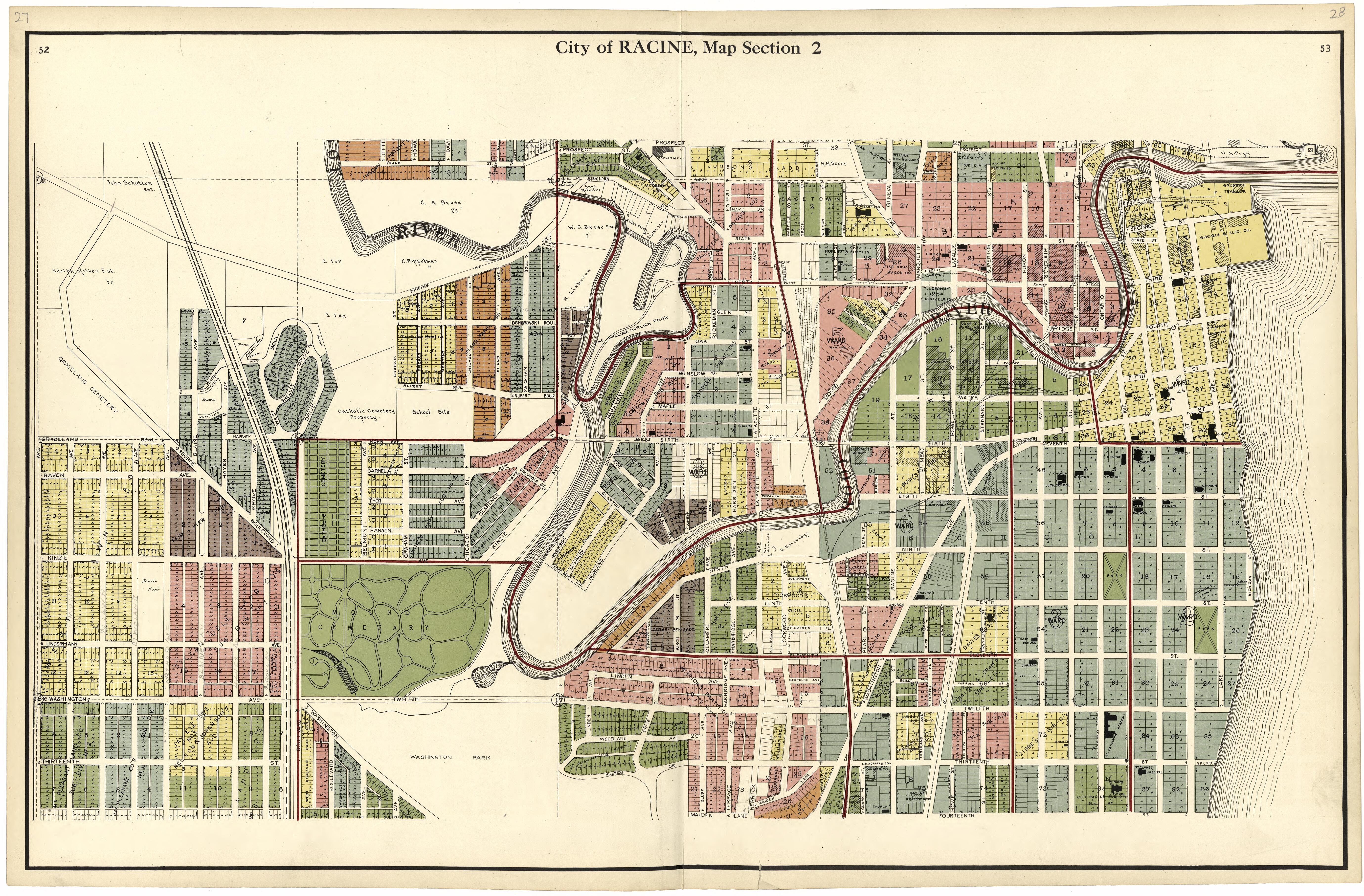 City of Racine, Map Section 2 from Plat Book of Racine and Kenosha Counties, Wisconsin 1924 by Relic Map Company
