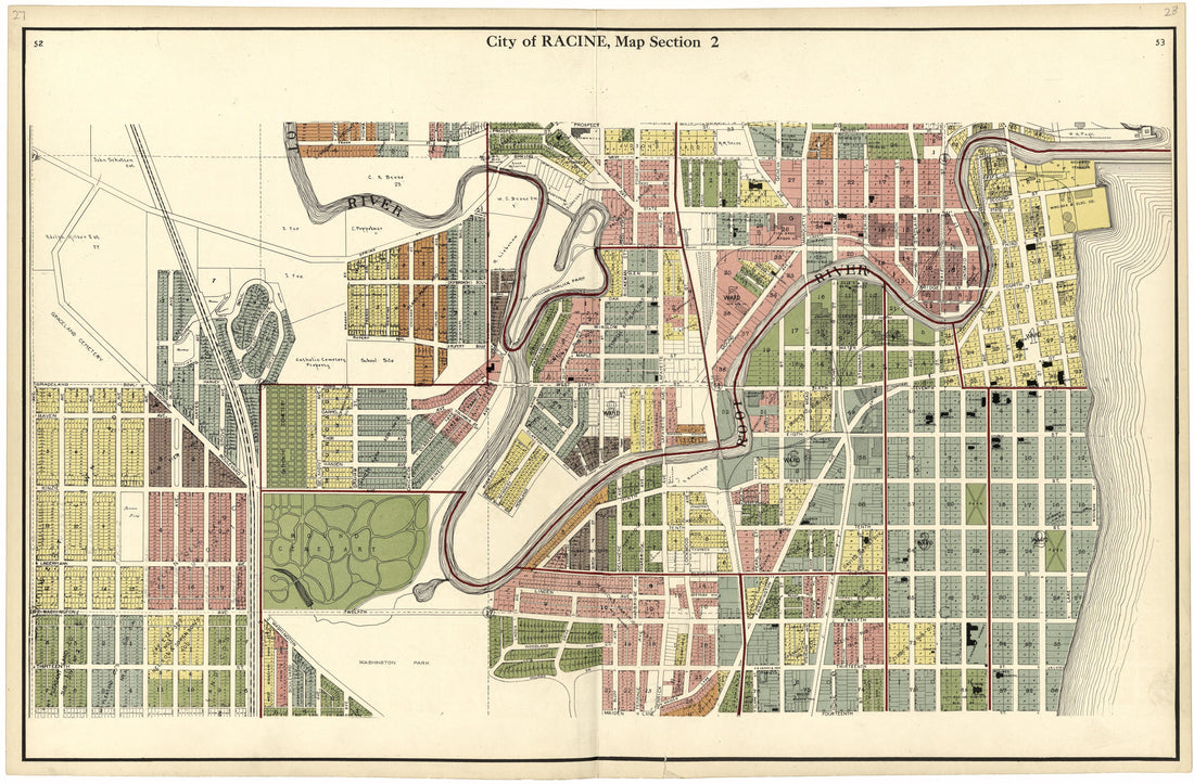 City of Racine, Map Section 2 from Plat Book of Racine and Kenosha Counties, Wisconsin 1924 by Relic Map Company