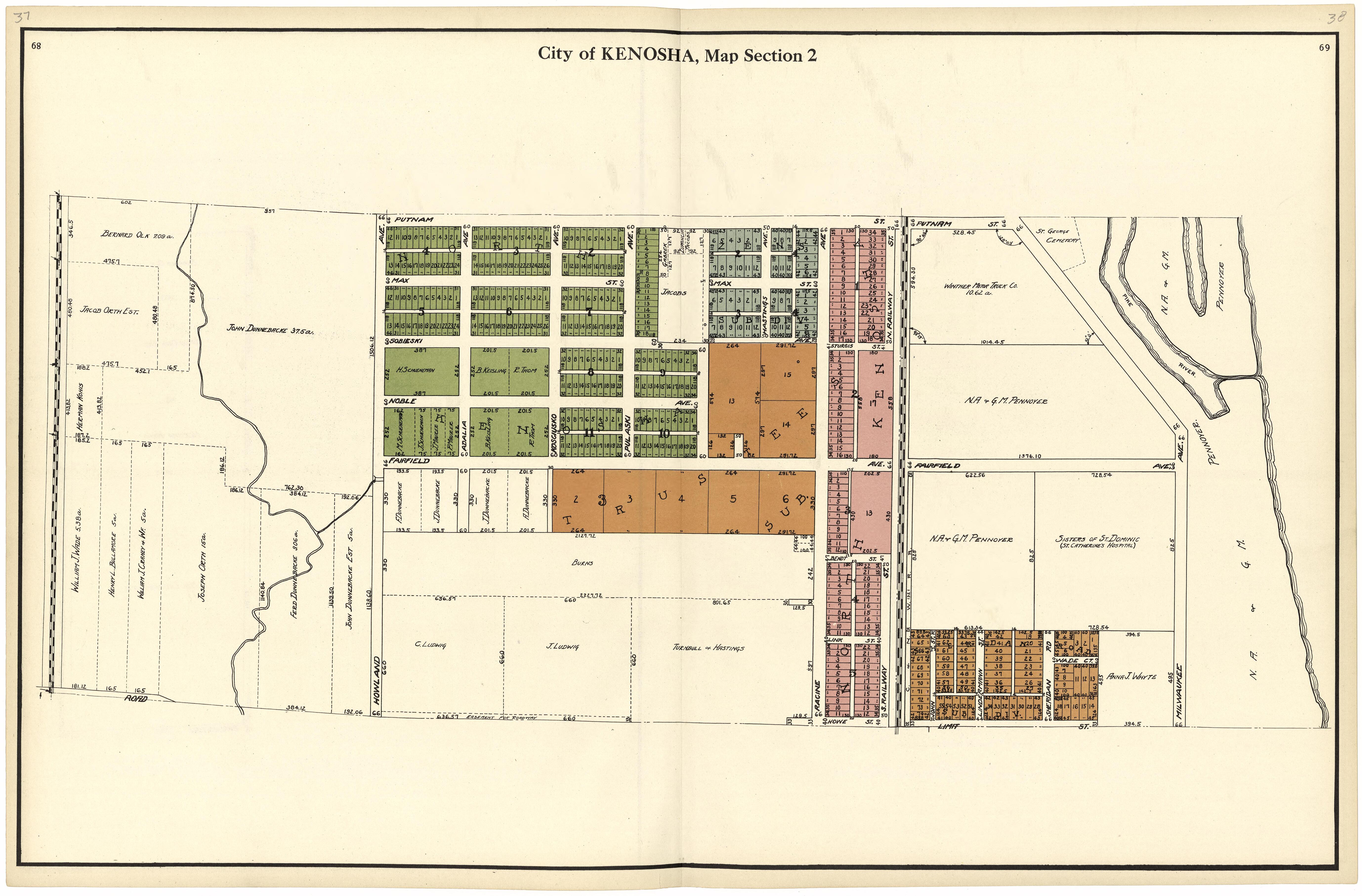 City of Kenosha, Map Section 2 from Plat Book of Racine and Kenosha Counties, Wisconsin 1924 by Relic Map Company