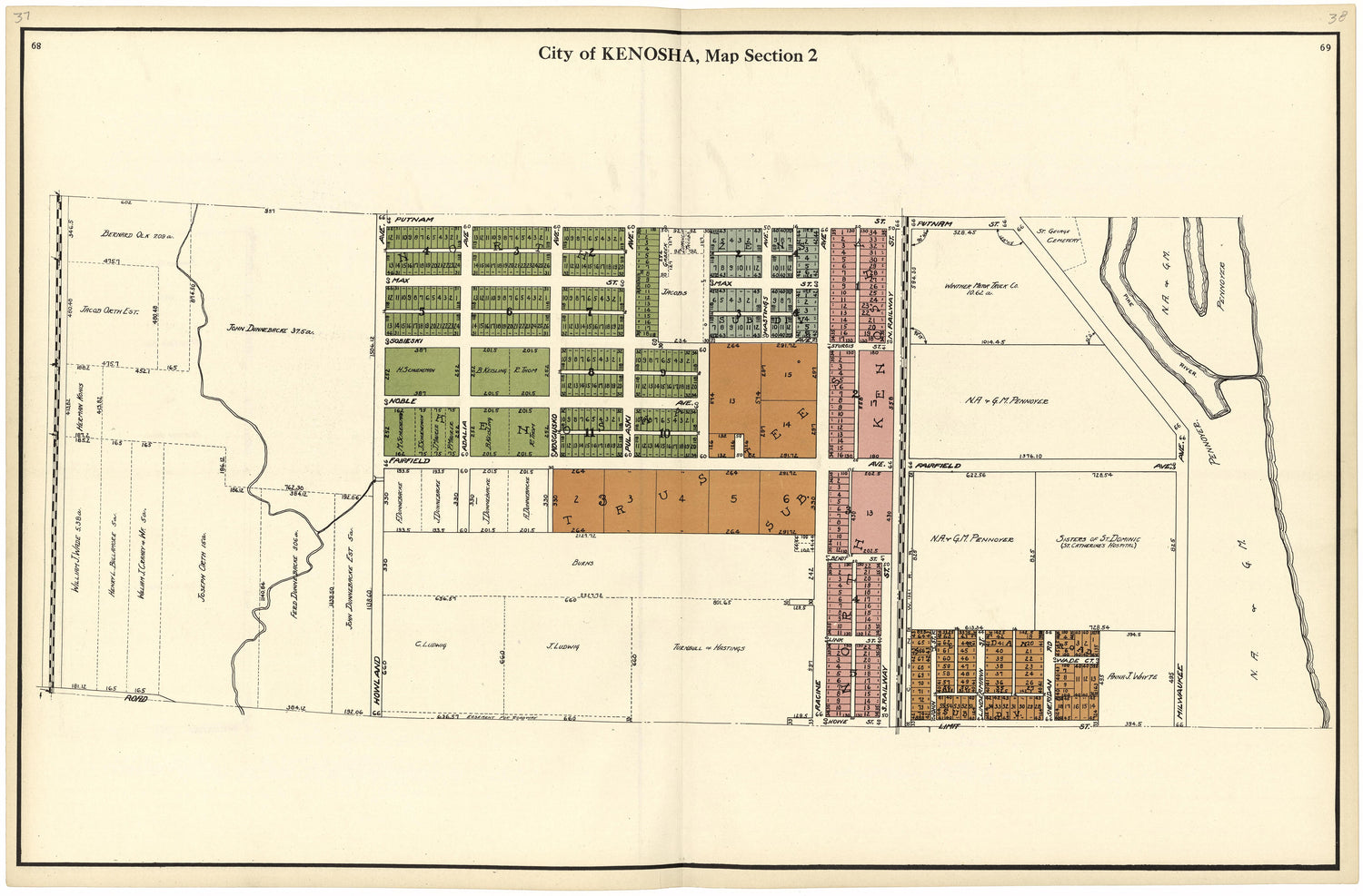 City of Kenosha, Map Section 2 from Plat Book of Racine and Kenosha Counties, Wisconsin 1924 by Relic Map Company