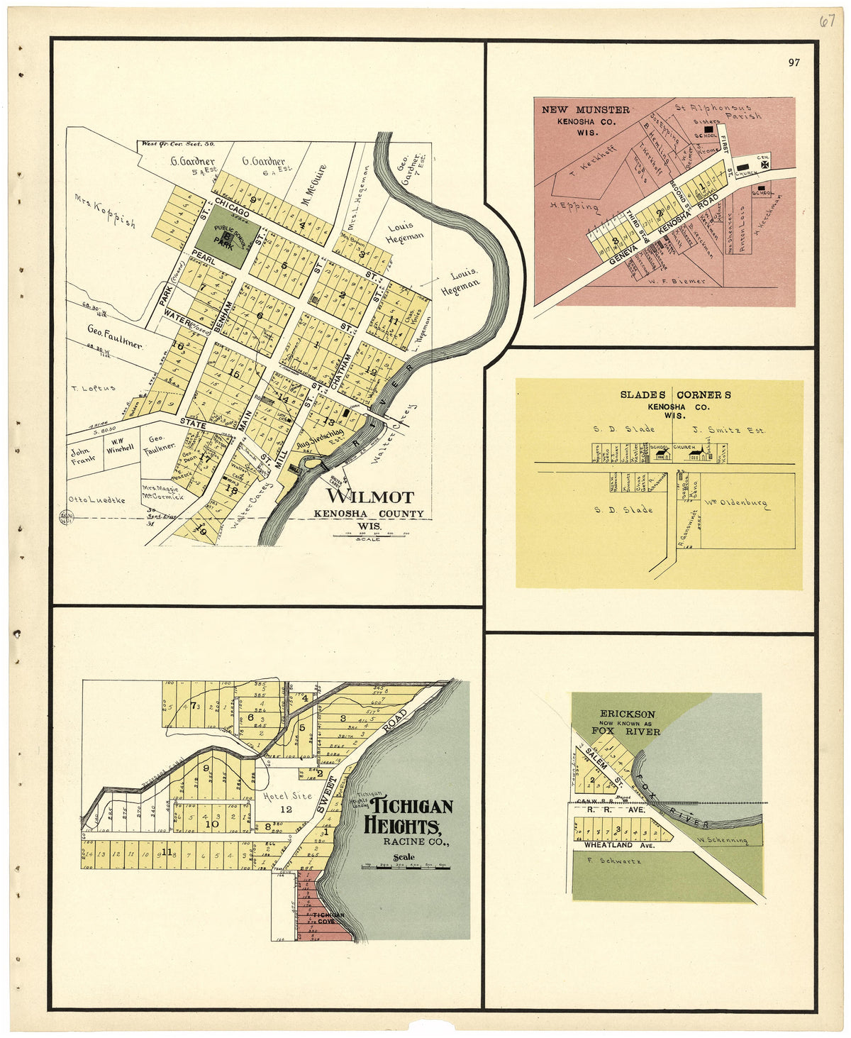 Wilmot; Tichigan Heights from Plat Book of Racine and Kenosha Counties, Wisconsin 1924 by Relic Map Company