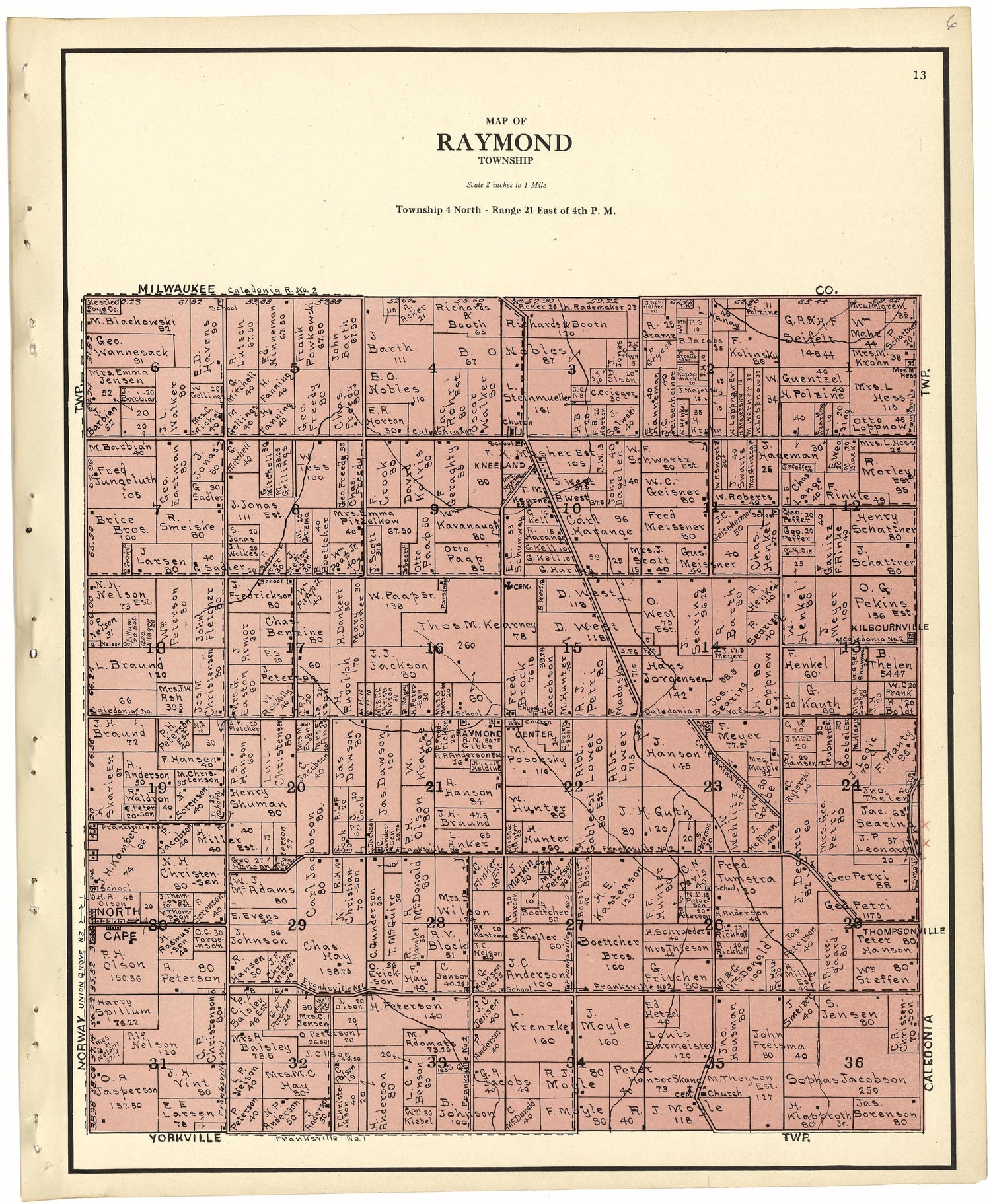 Map of Richmond Township from Plat Book of Racine and Kenosha Counties, Wisconsin 1924 by Relic Map Company