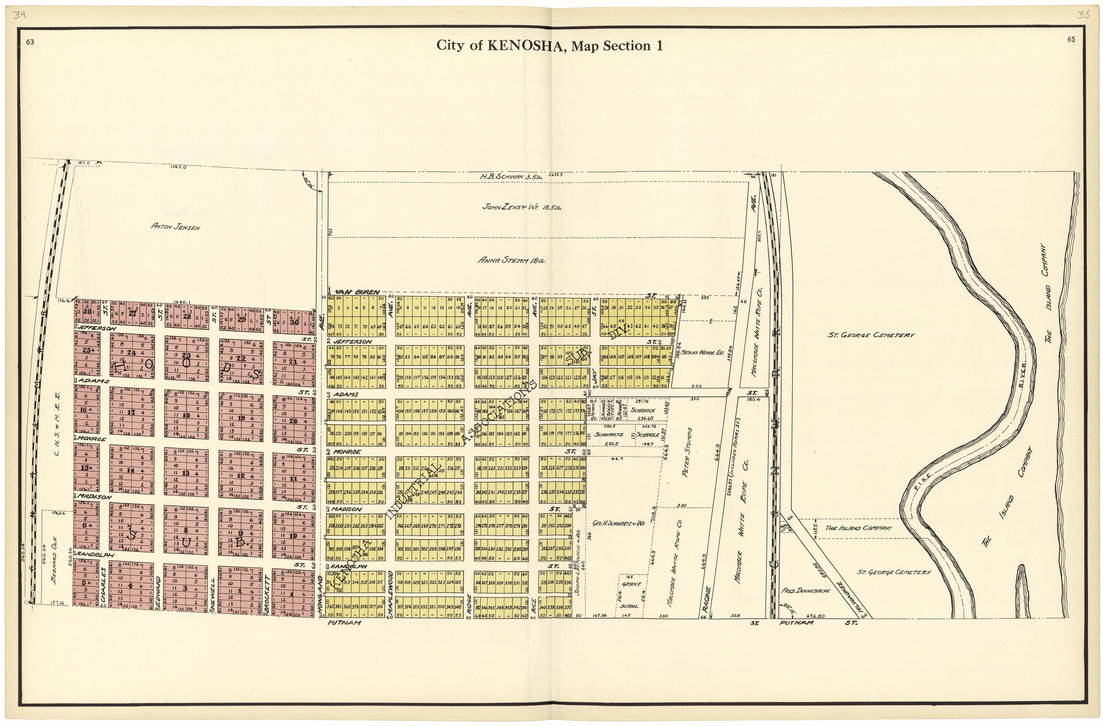 City of Kenosha, Map Section 1 from Plat Book of Racine and Kenosha Counties, Wisconsin 1924 by Relic Map Company