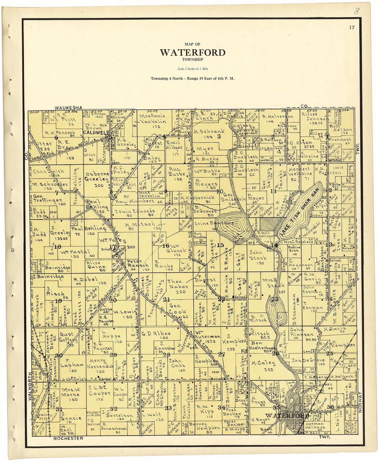 Map of Waterford Township from Plat Book of Racine and Kenosha Counties, Wisconsin 1924 by Relic Map Company