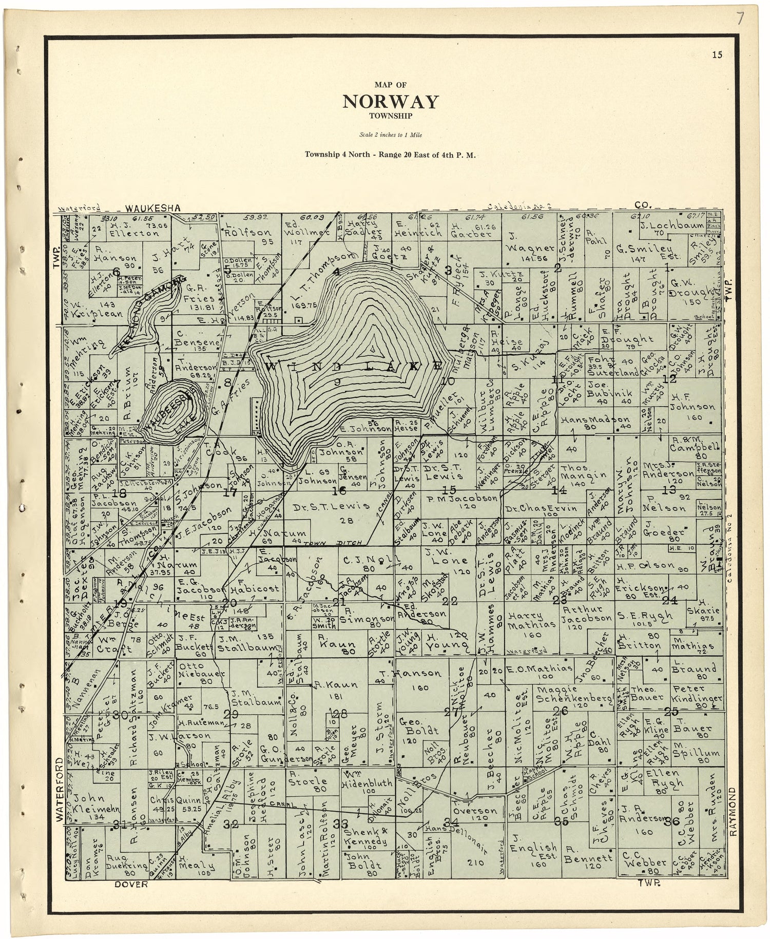 Map of Norway Township from Plat Book of Racine and Kenosha Counties, Wisconsin 1924 by Relic Map Company
