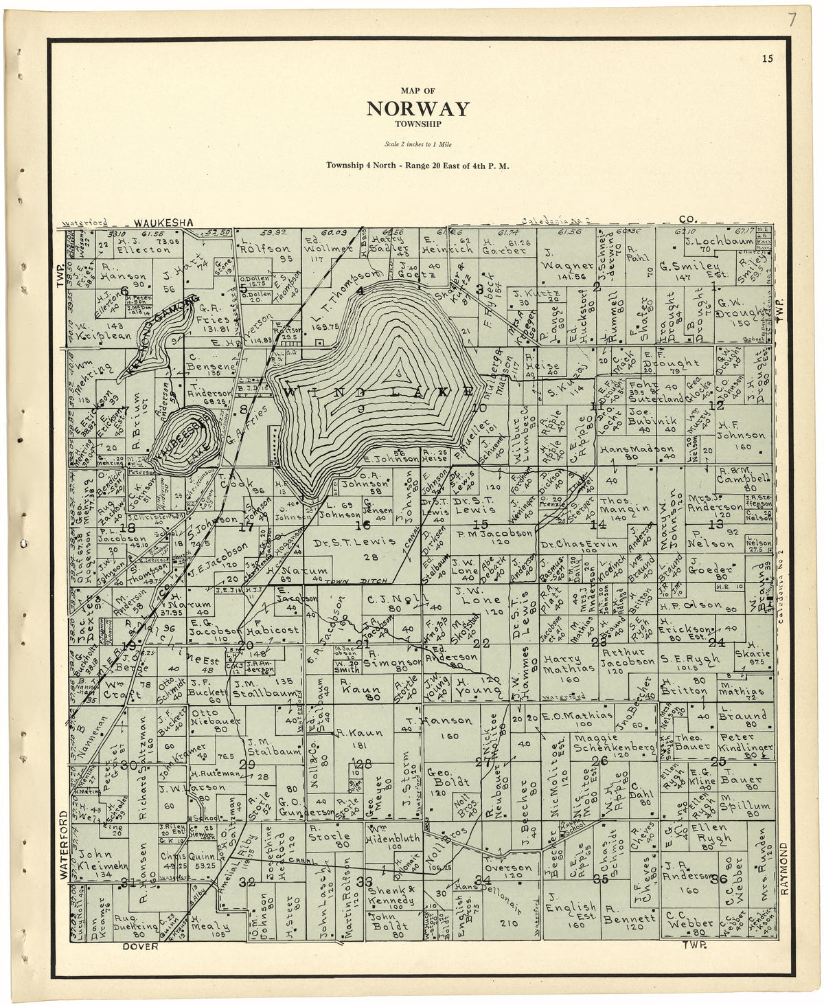 Map of Norway Township from Plat Book of Racine and Kenosha Counties, Wisconsin 1924 by Relic Map Company
