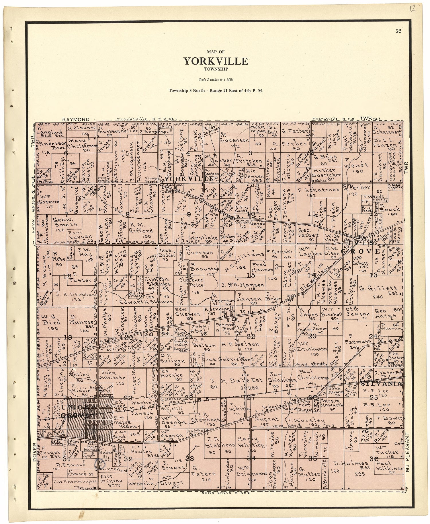 Map of Yorkville Township from Plat Book of Racine and Kenosha Counties, Wisconsin 1924 by Relic Map Company
