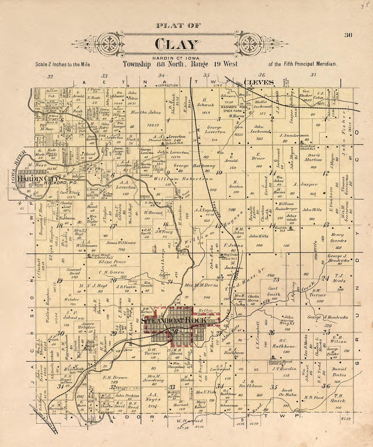 Plat of Clay from Plat Book of Hardin County, Iowa : Drawn from Actual Surveys &amp; County Records 1892 by Relic Map Company