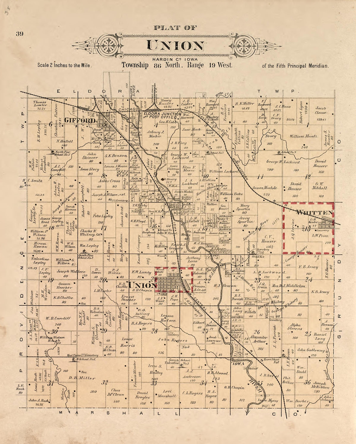 Plat of Union from Plat Book of Hardin County, Iowa : Drawn from Actual Surveys &amp; County Records 1892 by Relic Map Company