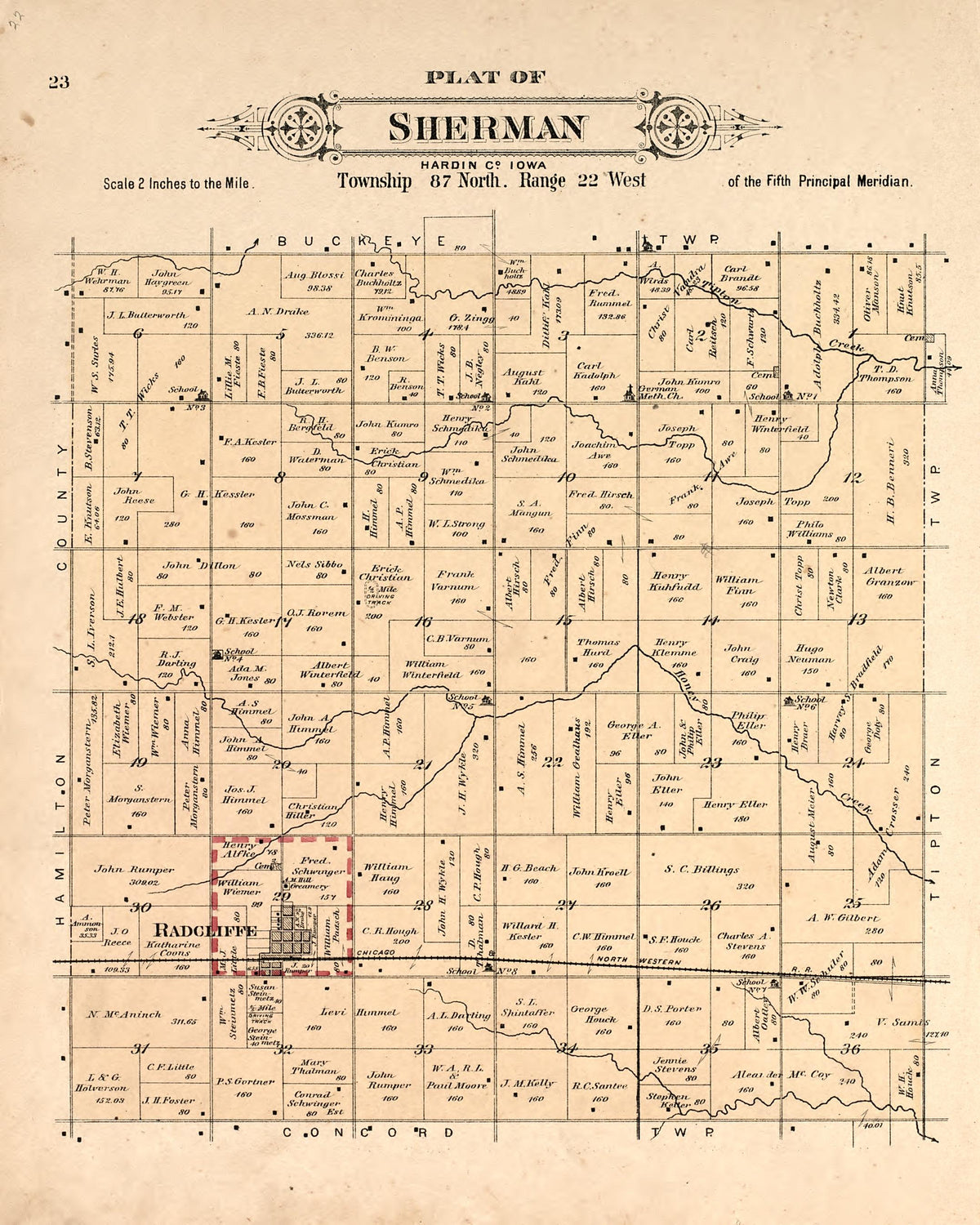 Plat of Sherman from Plat Book of Hardin County, Iowa : Drawn from Actual Surveys &amp; County Records 1892 by Relic Map Company
