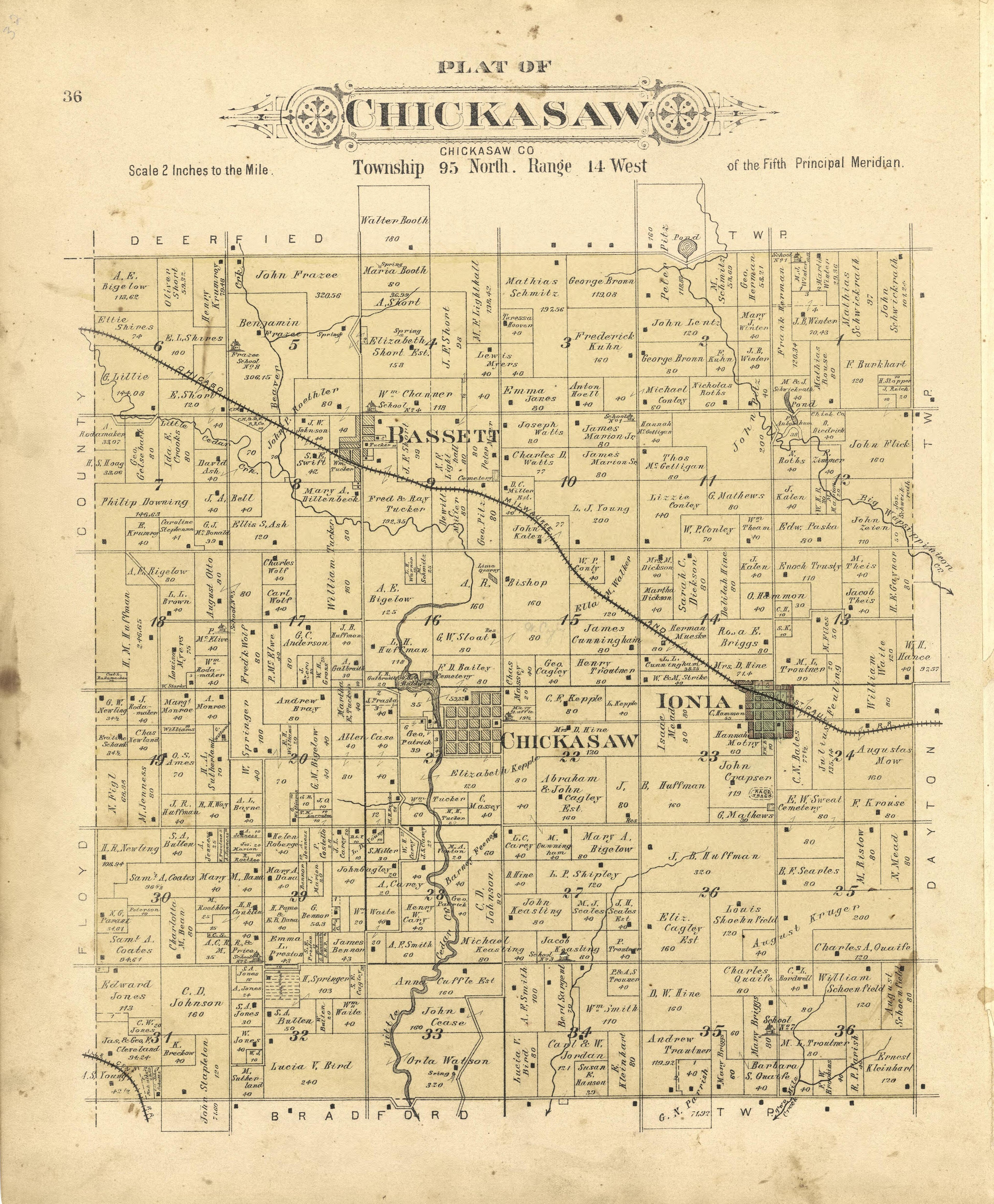 This old map of Chickasaw County, Iowa,  was created by Balliet &amp; Volk|Bourquin, F. (Frederick)|North West Publishing Co in 1892