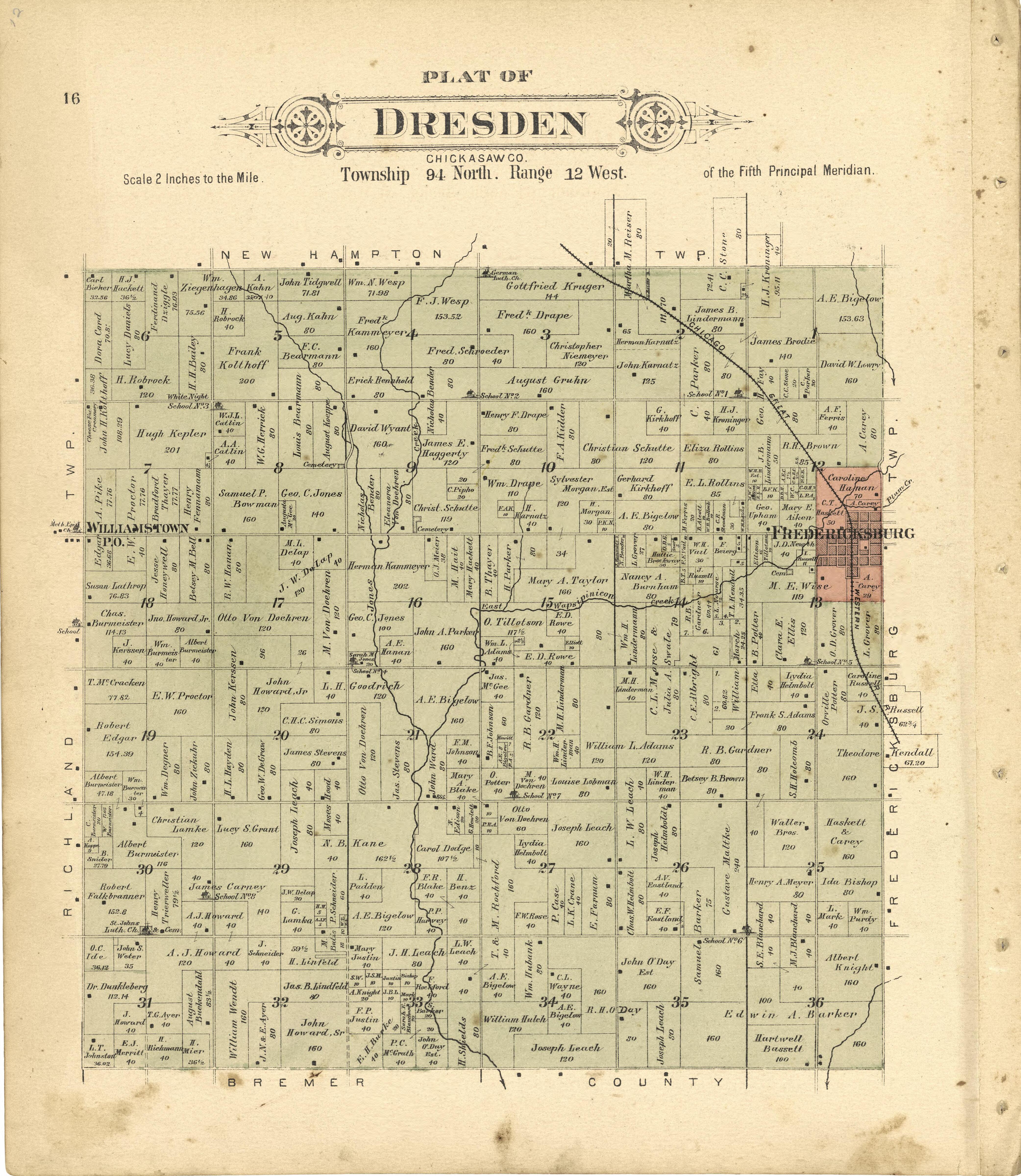 This old map of Chickasaw County, Iowa,  was created by Balliet &amp; Volk|Bourquin, F. (Frederick)|North West Publishing Co in 1892