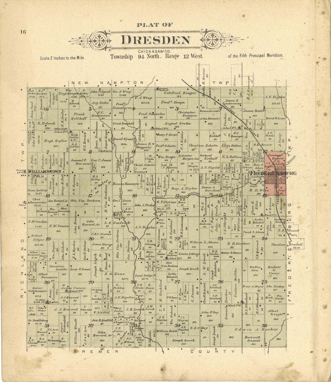 This old map of Chickasaw County, Iowa,  was created by Balliet &amp; Volk|Bourquin, F. (Frederick)|North West Publishing Co in 1892