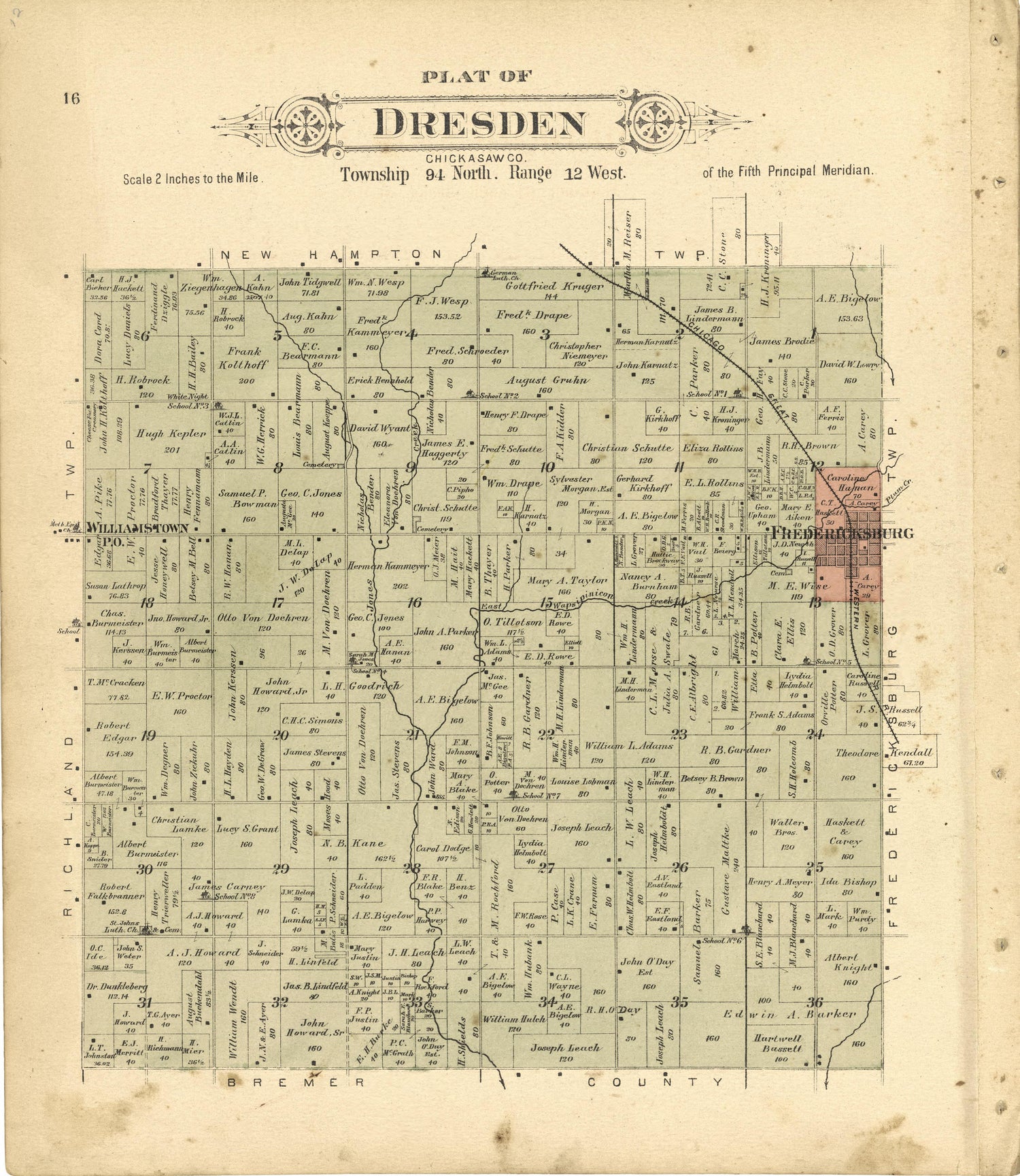 This old map of Chickasaw County, Iowa,  was created by Balliet &amp; Volk|Bourquin, F. (Frederick)|North West Publishing Co in 1892