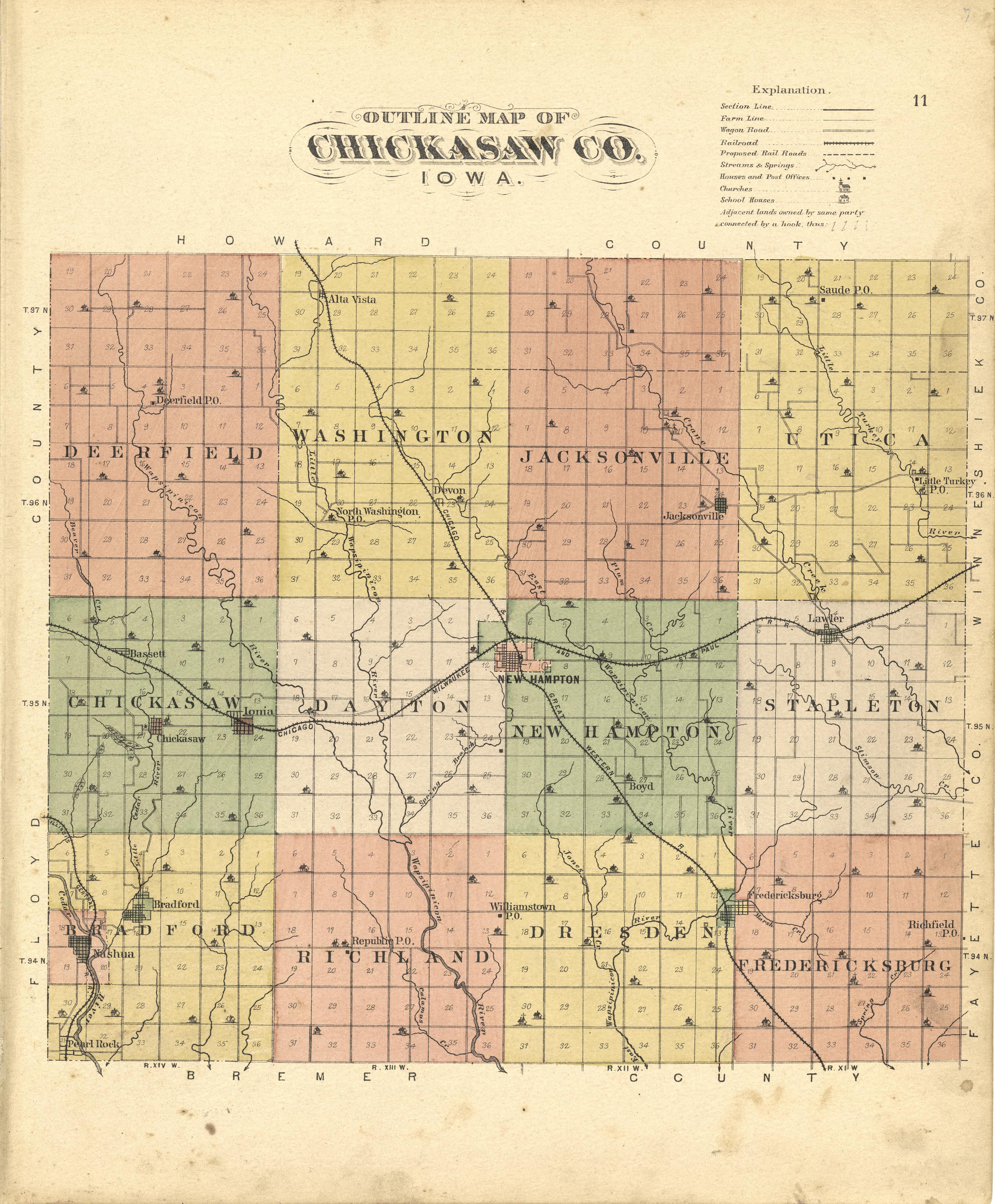 This old map of Chickasaw County, Iowa,  was created by Balliet &amp; Volk|Bourquin, F. (Frederick)|North West Publishing Co in 1892