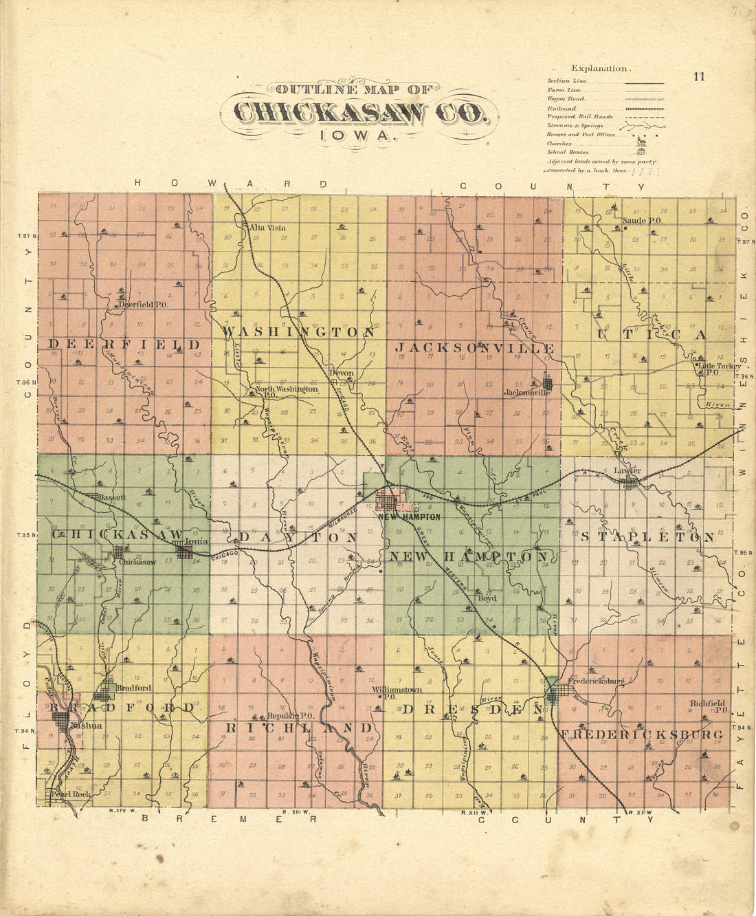 This old map of Chickasaw County, Iowa,  was created by Balliet &amp; Volk|Bourquin, F. (Frederick)|North West Publishing Co in 1892
