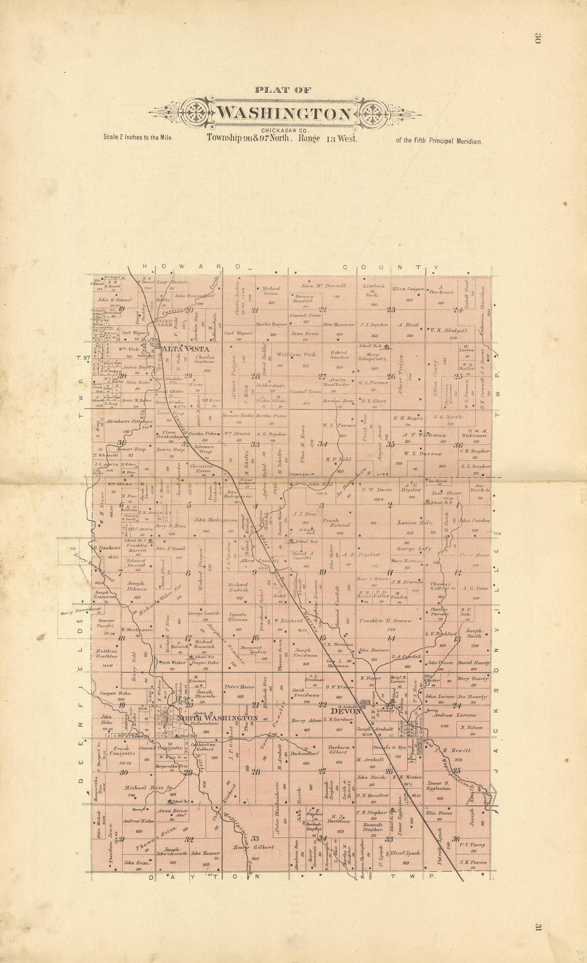 Plat of Washington from Plat Book of Chickasaw County, Iowa : Drawn from Actual Surveys &amp; County Records 1892 by Relic Map Company