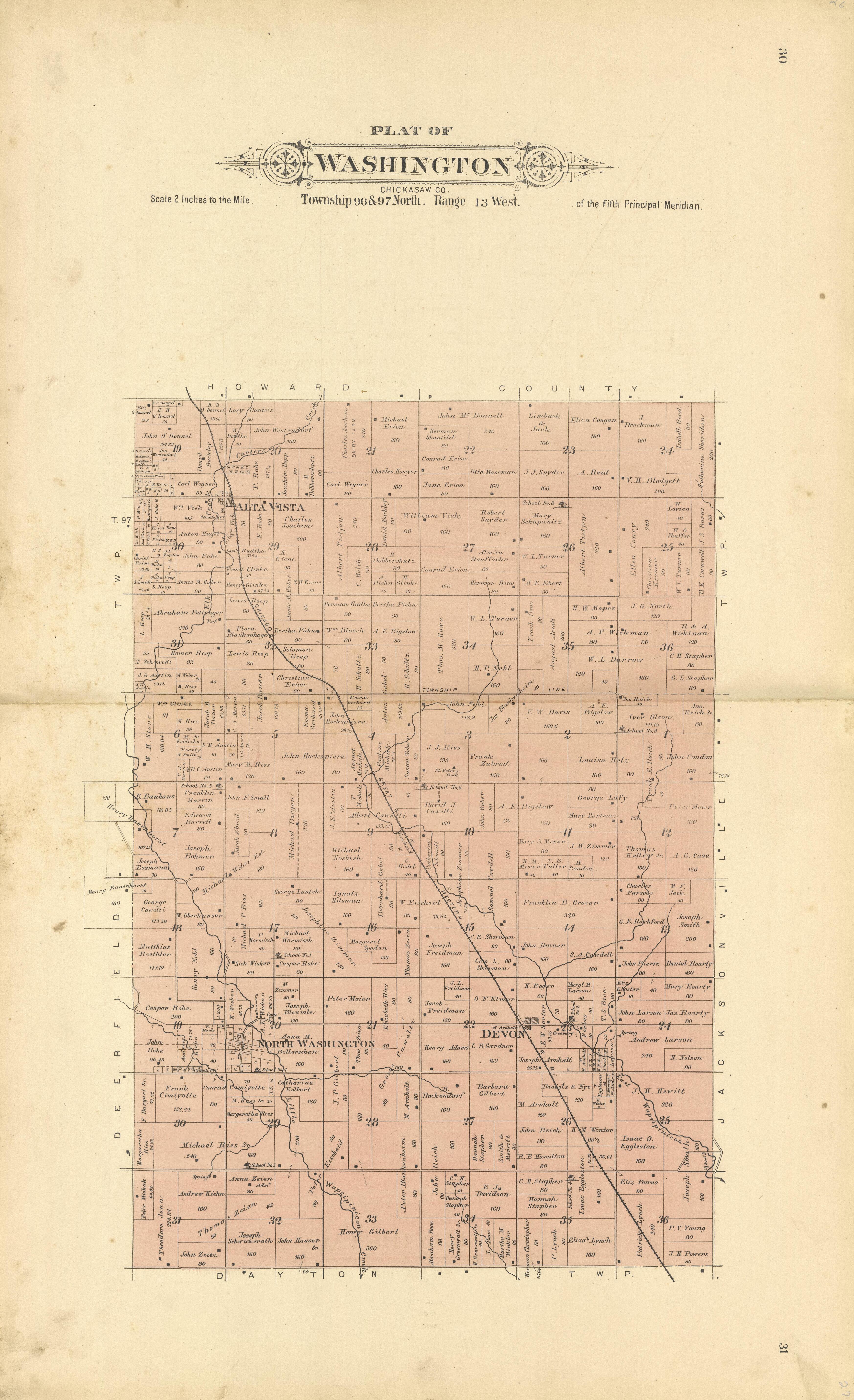 This old map of Chickasaw County, Iowa,  was created by Balliet &amp; Volk|Bourquin, F. (Frederick)|North West Publishing Co in 1892