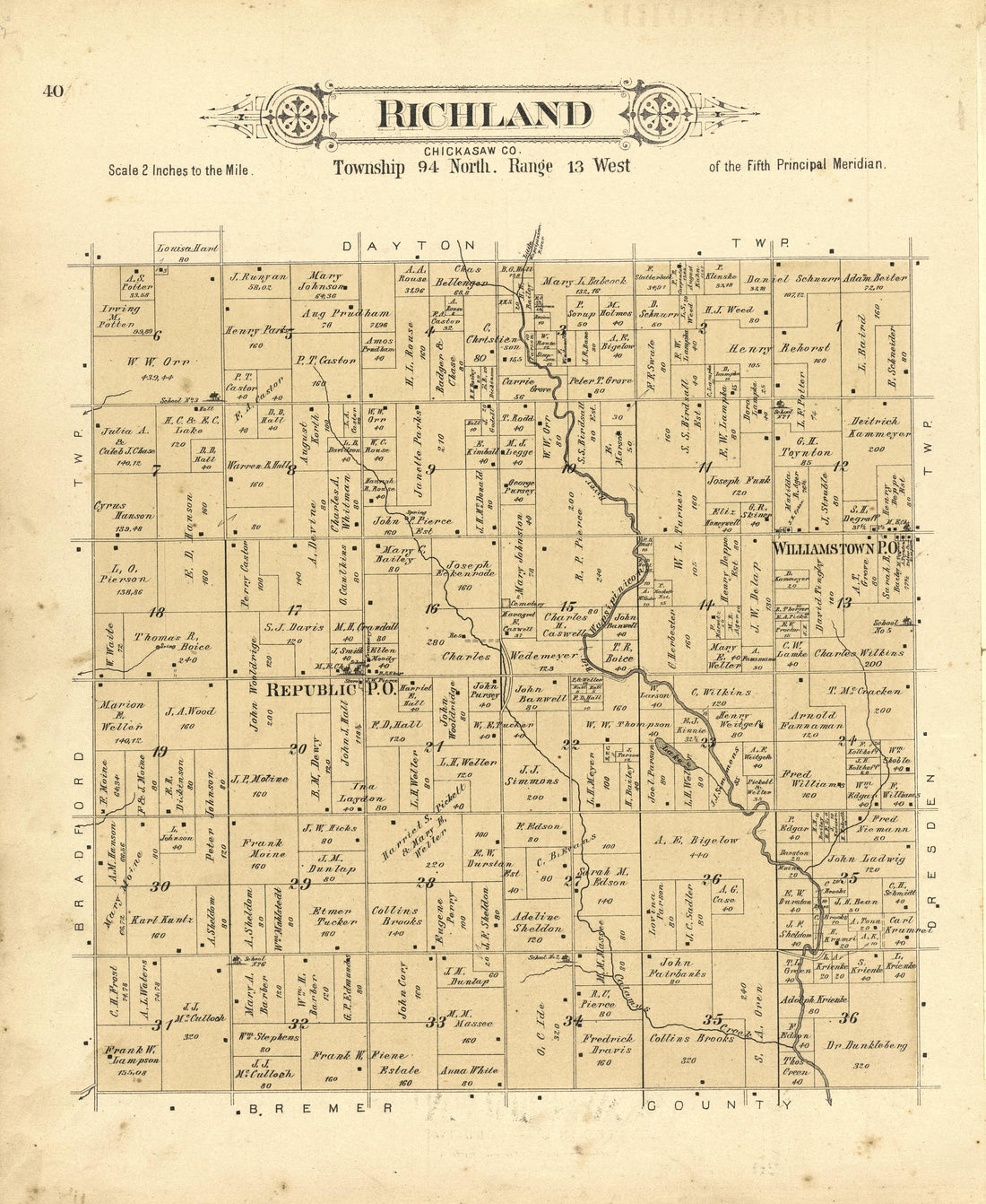 This old map of Chickasaw County, Iowa,  was created by Balliet &amp; Volk|Bourquin, F. (Frederick)|North West Publishing Co in 1892