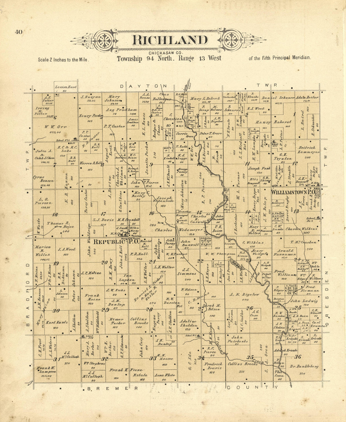 Richland from Plat Book of Chickasaw County, Iowa : Drawn from Actual Surveys &amp; County Records 1892 by Relic Map Company