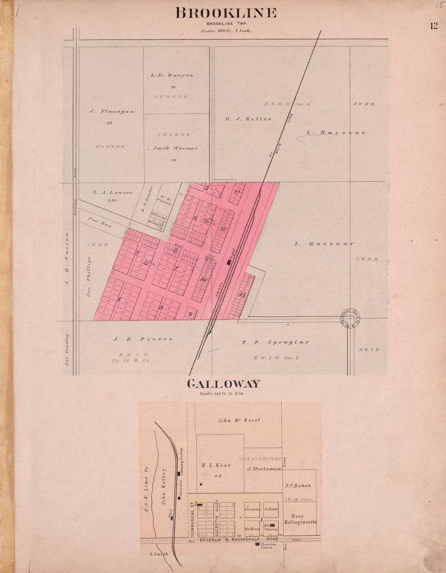 Brookline &amp; Galloway from Plat Book of Greene County, Missouri : Compiled from County Records and Actual Surveys 1904 by Relic Map Company