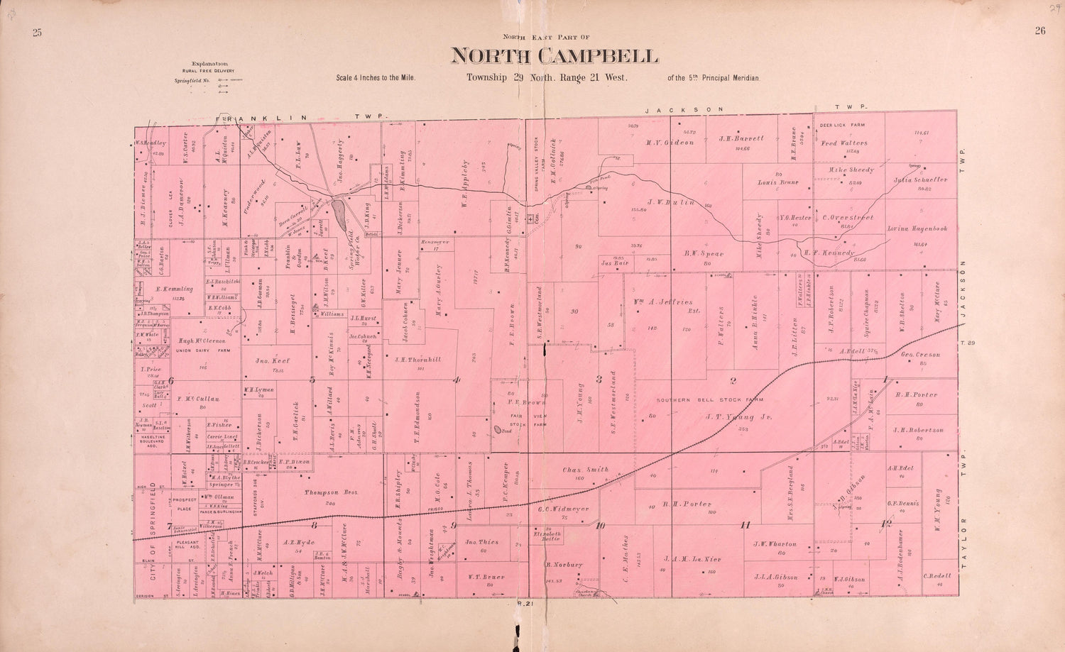 North Campbell from Plat Book of Greene County, Missouri : Compiled from County Records and Actual Surveys 1904 by Relic Map Company