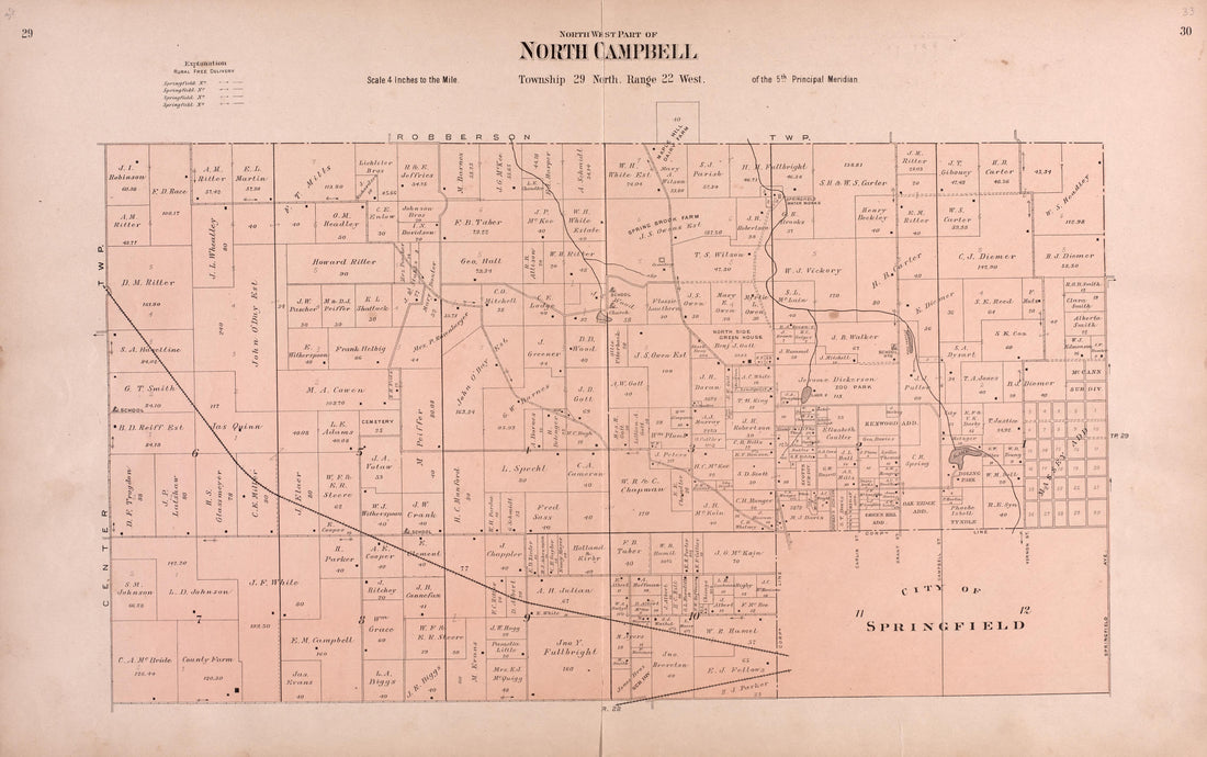 North Campbell from Plat Book of Greene County, Missouri : Compiled from County Records and Actual Surveys 1904 by Relic Map Company