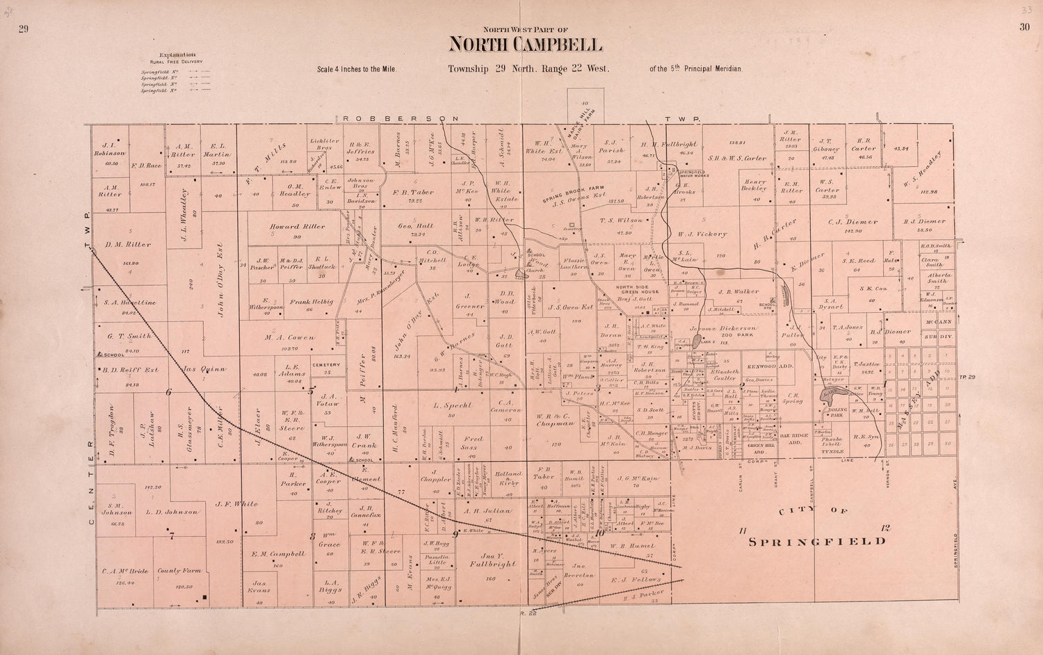 North Campbell from Plat Book of Greene County, Missouri : Compiled from County Records and Actual Surveys 1904 by Relic Map Company