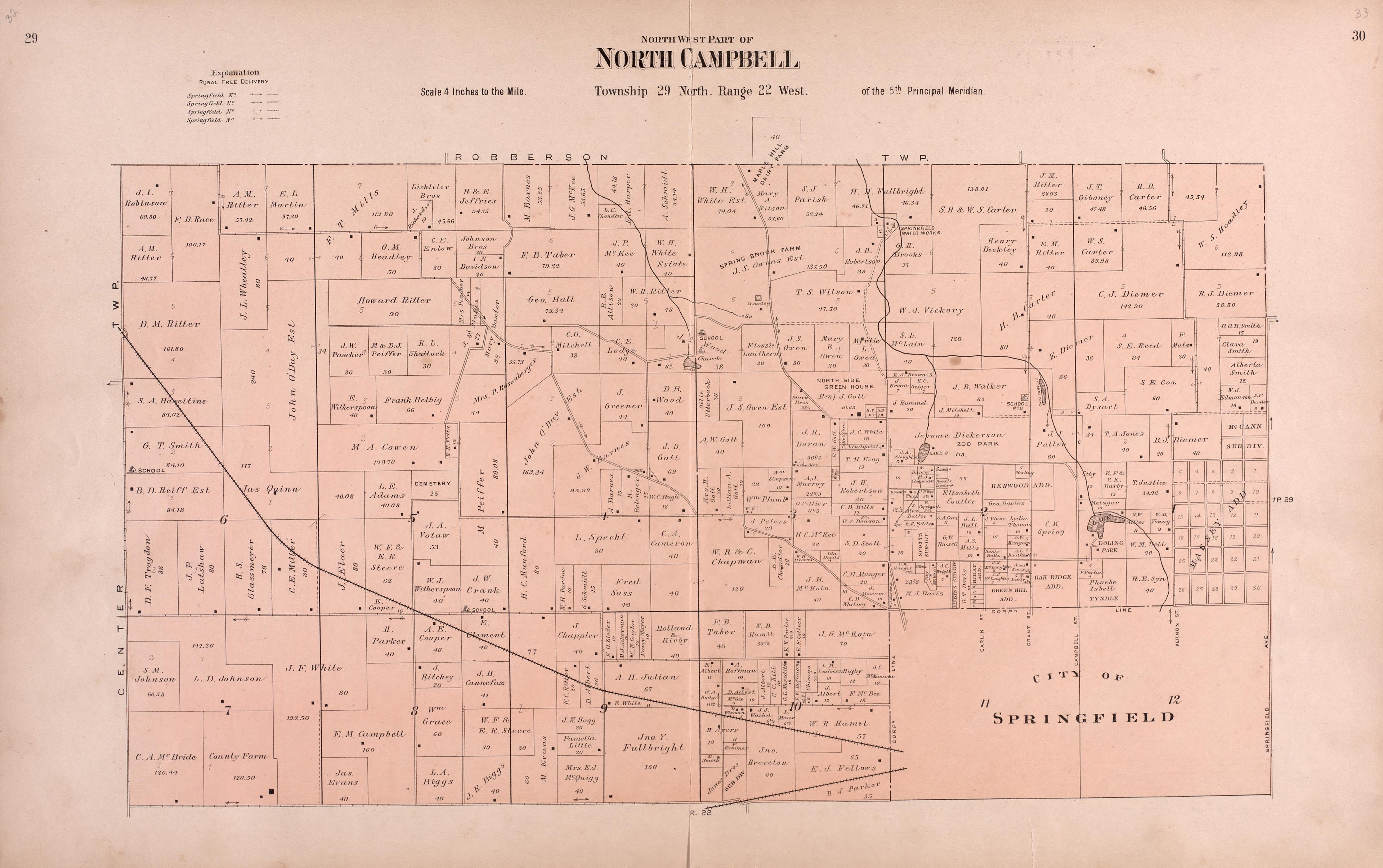 North Campbell from Plat Book of Greene County, Missouri : Compiled from County Records and Actual Surveys 1904 by Relic Map Company
