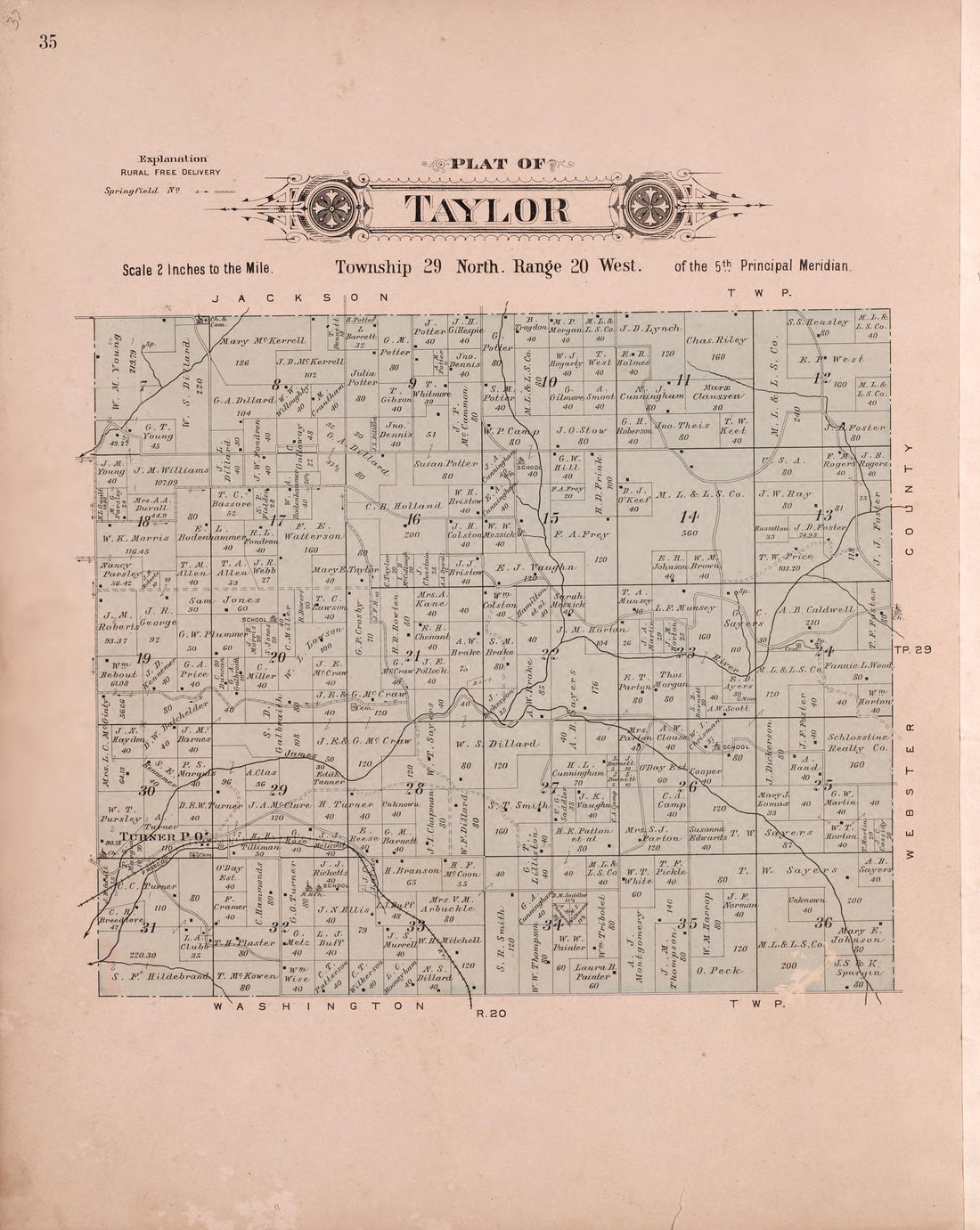 Taylor from Plat Book of Greene County, Missouri : Compiled from County Records and Actual Surveys 1904 by Relic Map Company