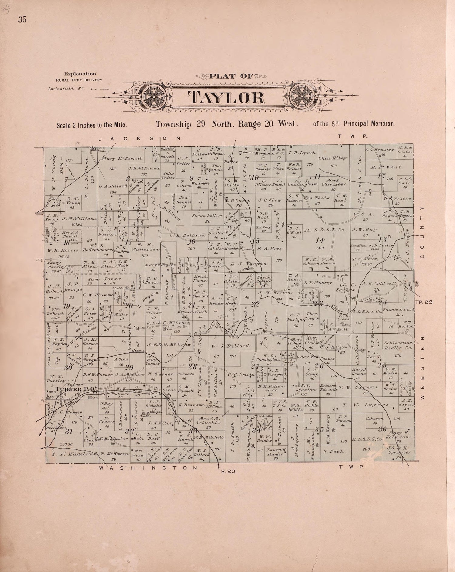 Taylor from Plat Book of Greene County, Missouri : Compiled from County Records and Actual Surveys 1904 by Relic Map Company