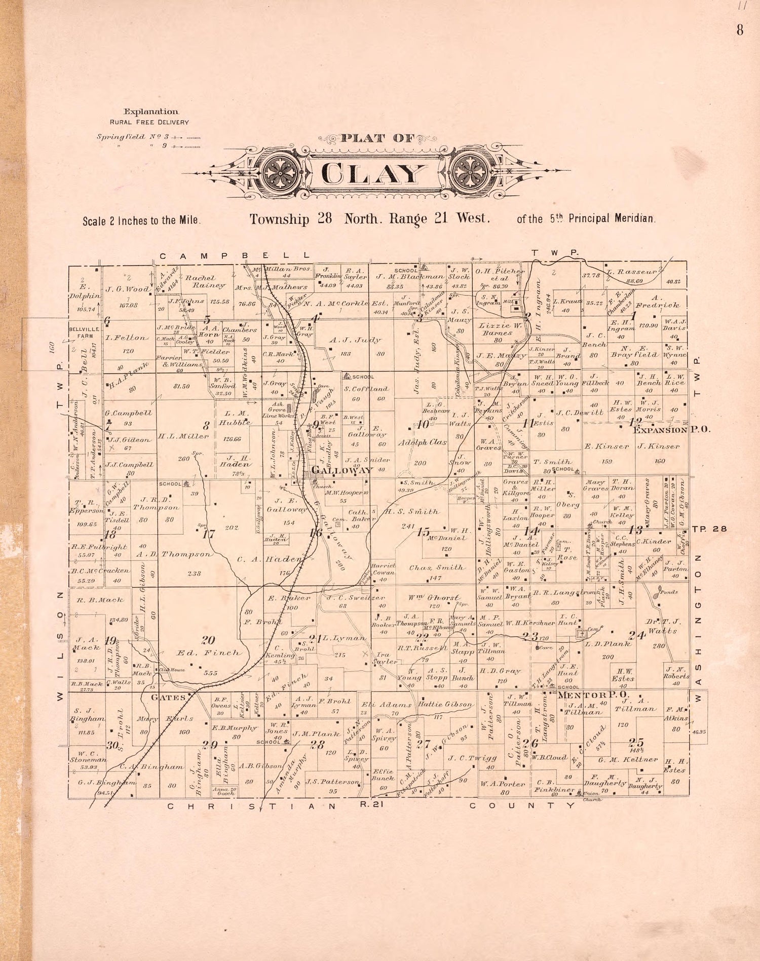 Clay from Plat Book of Greene County, Missouri : Compiled from County Records and Actual Surveys 1904 by Relic Map Company
