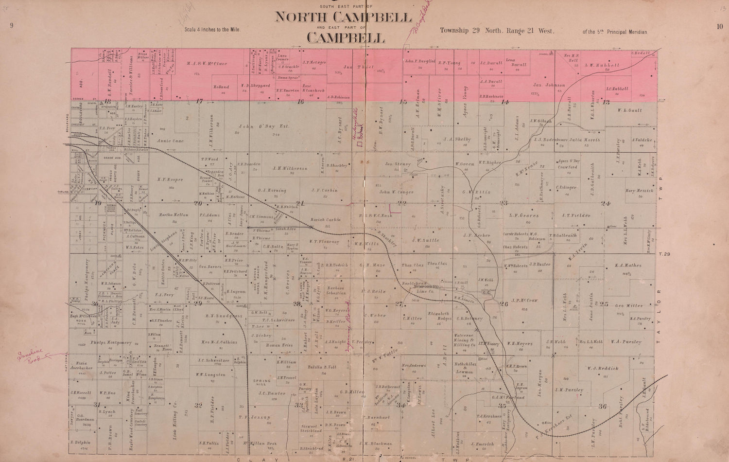 North Campbell &amp; Campbell from Plat Book of Greene County, Missouri : Compiled from County Records and Actual Surveys 1904 by Relic Map Company