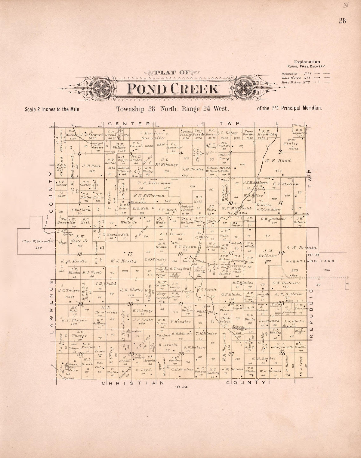 Pond Creek from Plat Book of Greene County, Missouri : Compiled from County Records and Actual Surveys 1904 by Relic Map Company