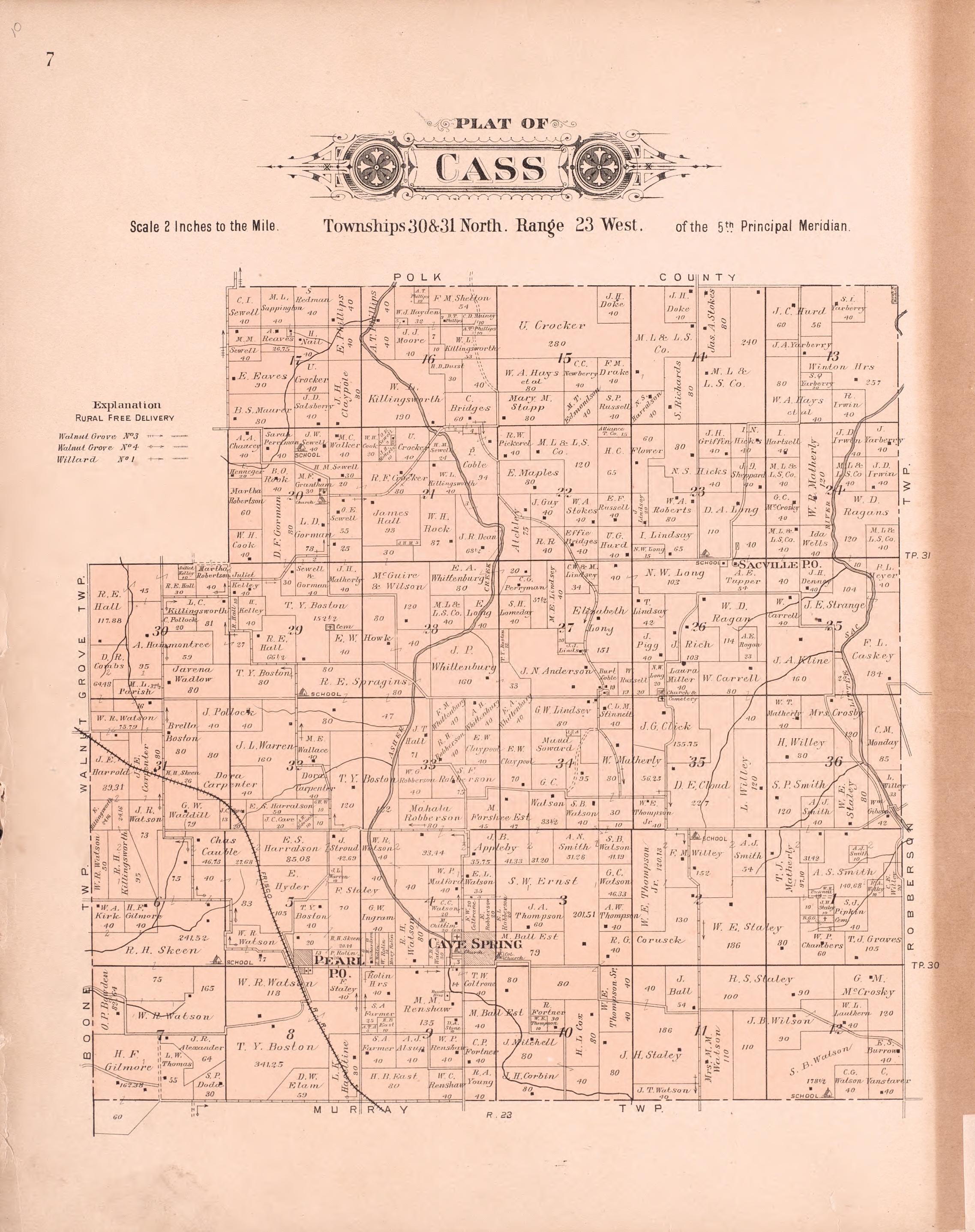 Cass from Plat Book of Greene County, Missouri : Compiled from County Records and Actual Surveys 1904 by Relic Map Company