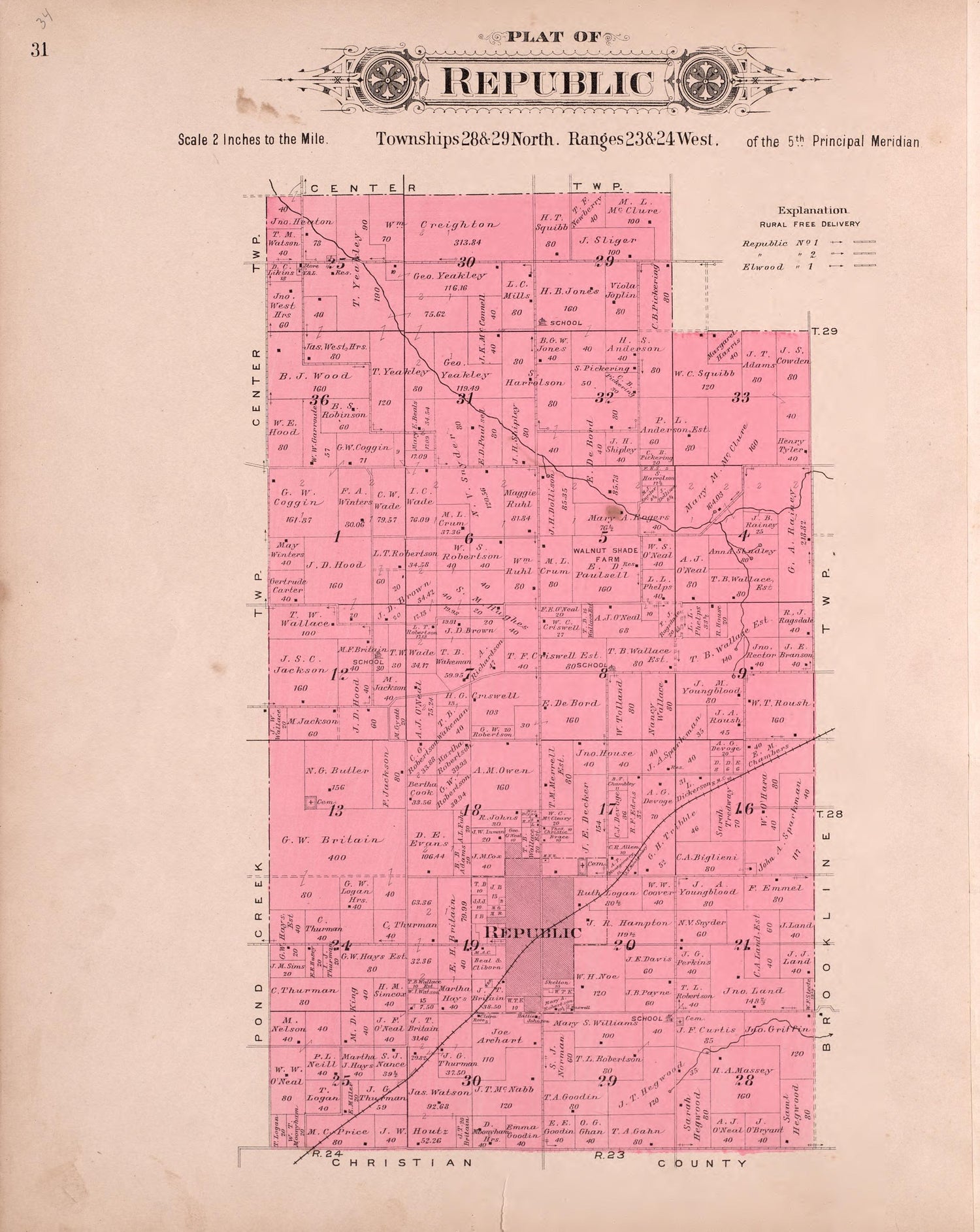 Republic from Plat Book of Greene County, Missouri : Compiled from County Records and Actual Surveys 1904 by Relic Map Company