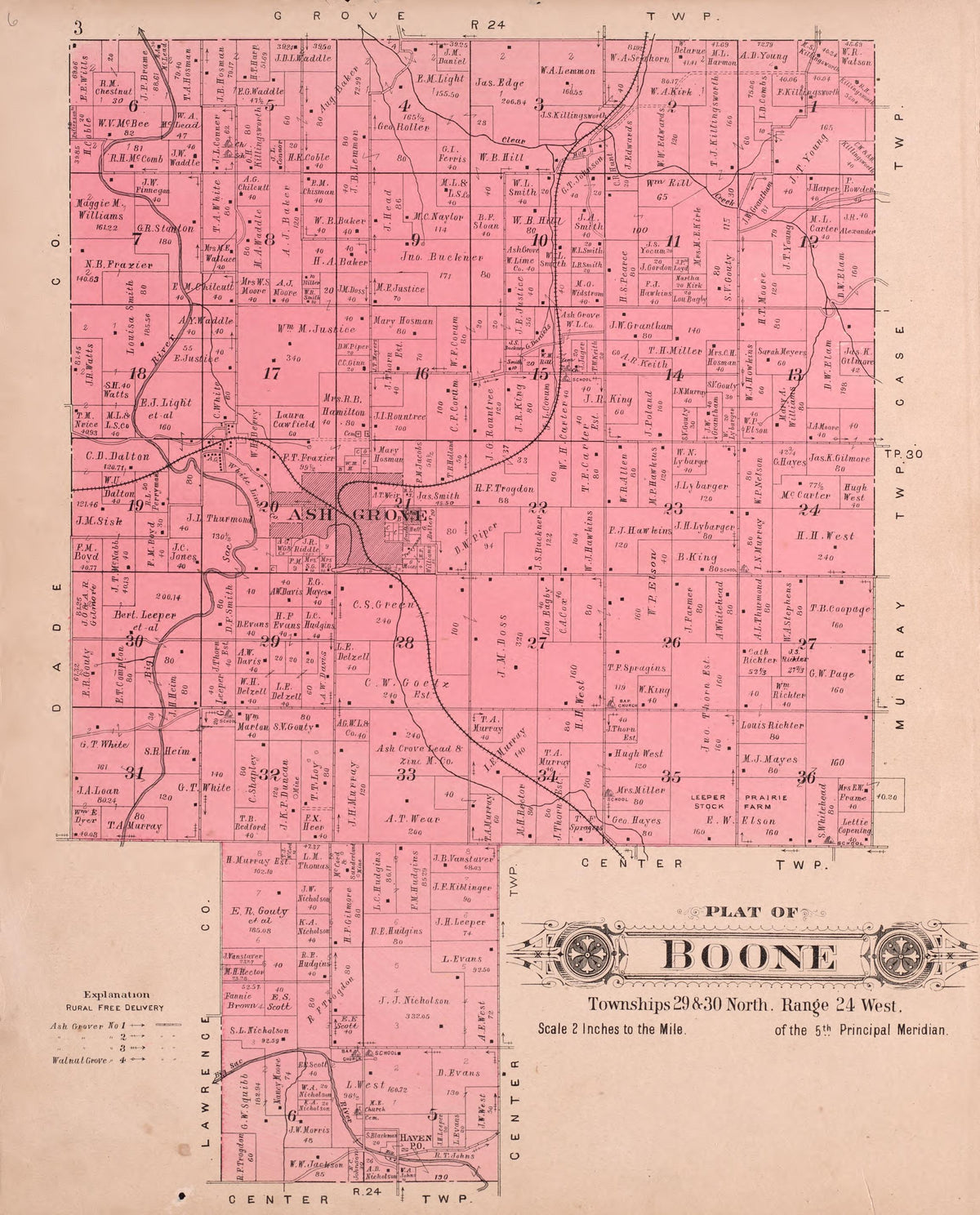 Boone from Plat Book of Greene County, Missouri : Compiled from County Records and Actual Surveys 1904 by Relic Map Company