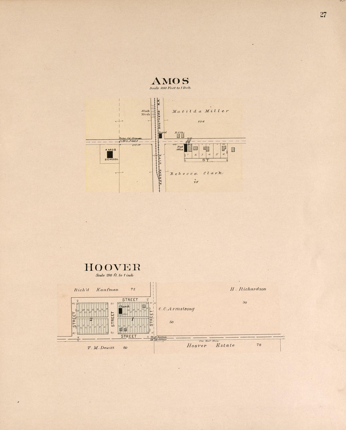 Amos and Hoover from Plat Book of Vernon County, Missouri : Compiled from County Records and Actual Surveys 1903 by Relic Map Company