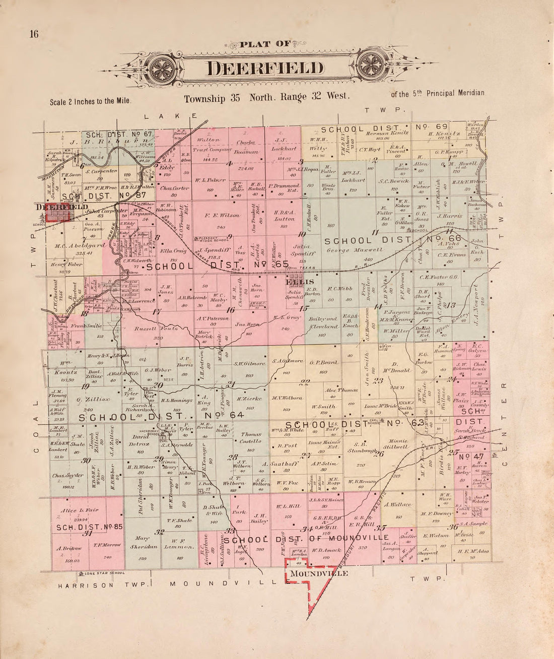 Deerfield from Plat Book of Vernon County, Missouri : Compiled from County Records and Actual Surveys 1903 by Relic Map Company