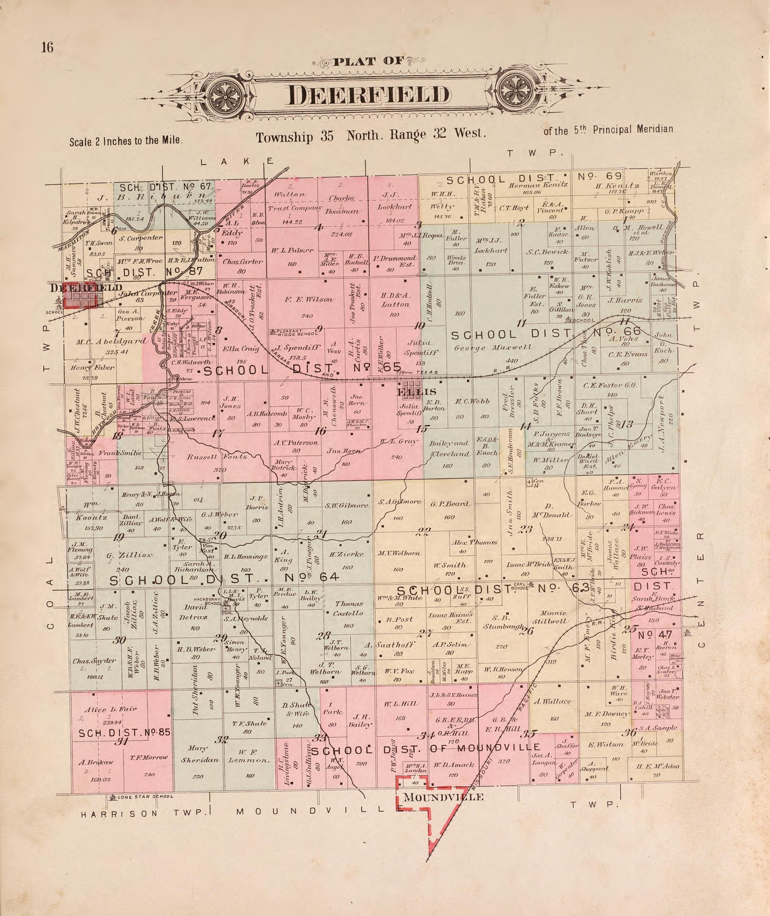 Deerfield from Plat Book of Vernon County, Missouri : Compiled from County Records and Actual Surveys 1903 by Relic Map Company