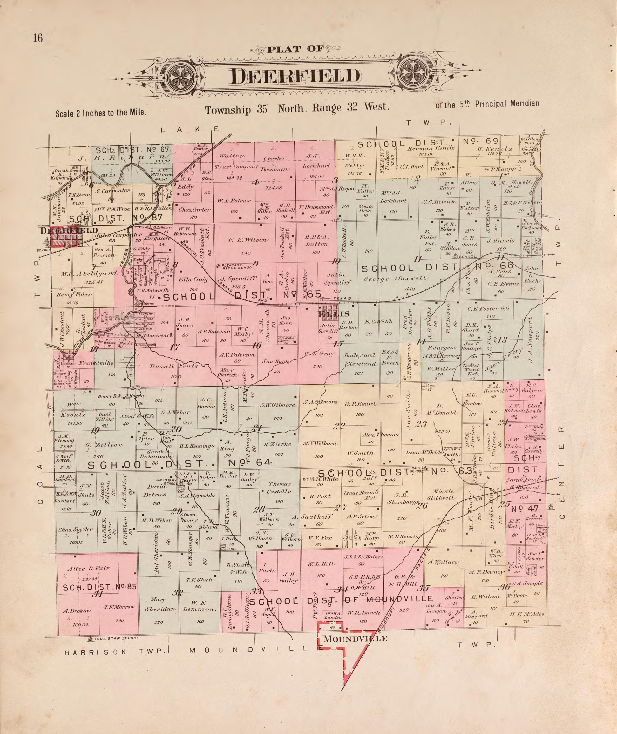 Deerfield from Plat Book of Vernon County, Missouri : Compiled from County Records and Actual Surveys 1903 by Relic Map Company