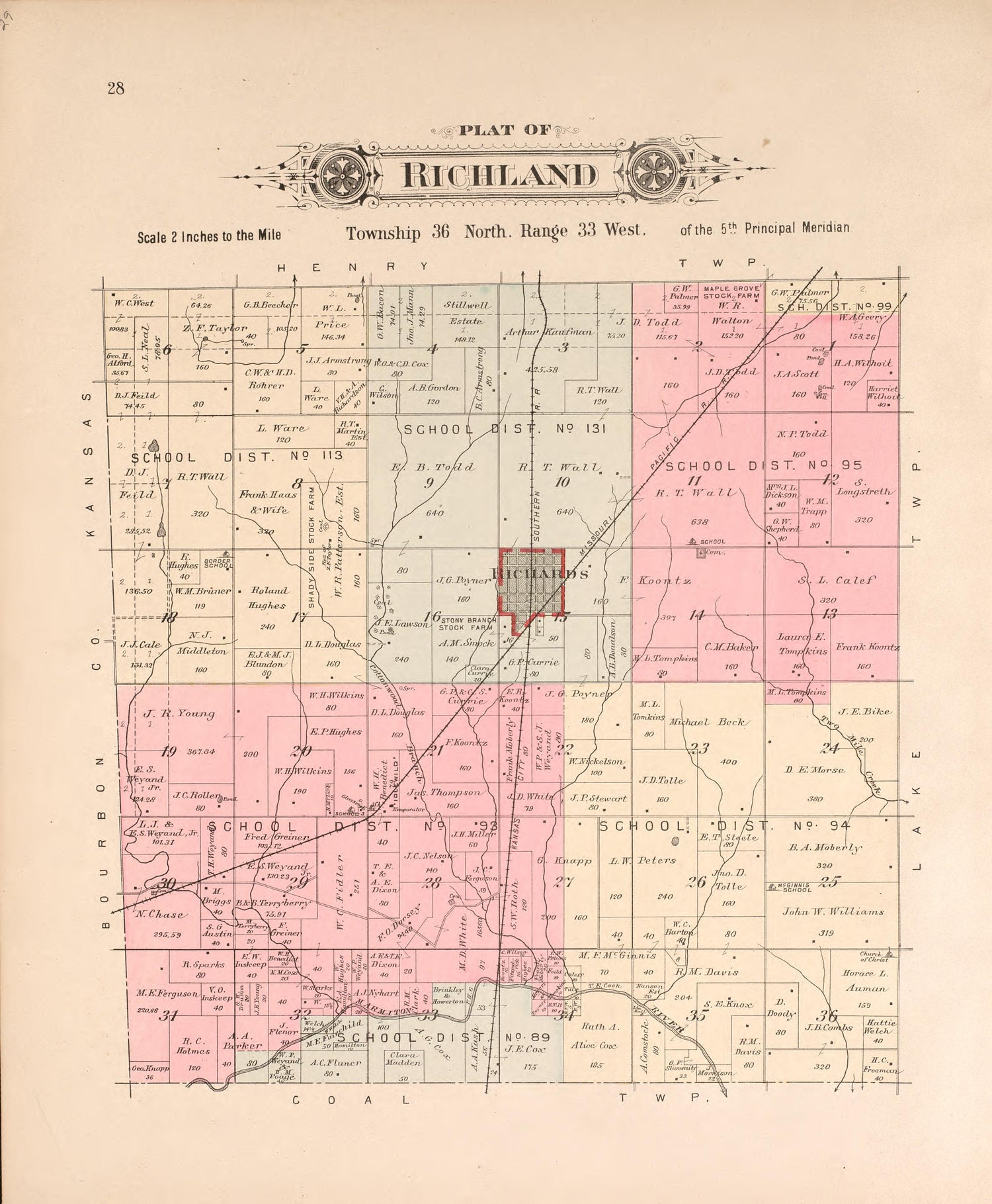 Richland from Plat Book of Vernon County, Missouri : Compiled from County Records and Actual Surveys 1903 by Relic Map Company