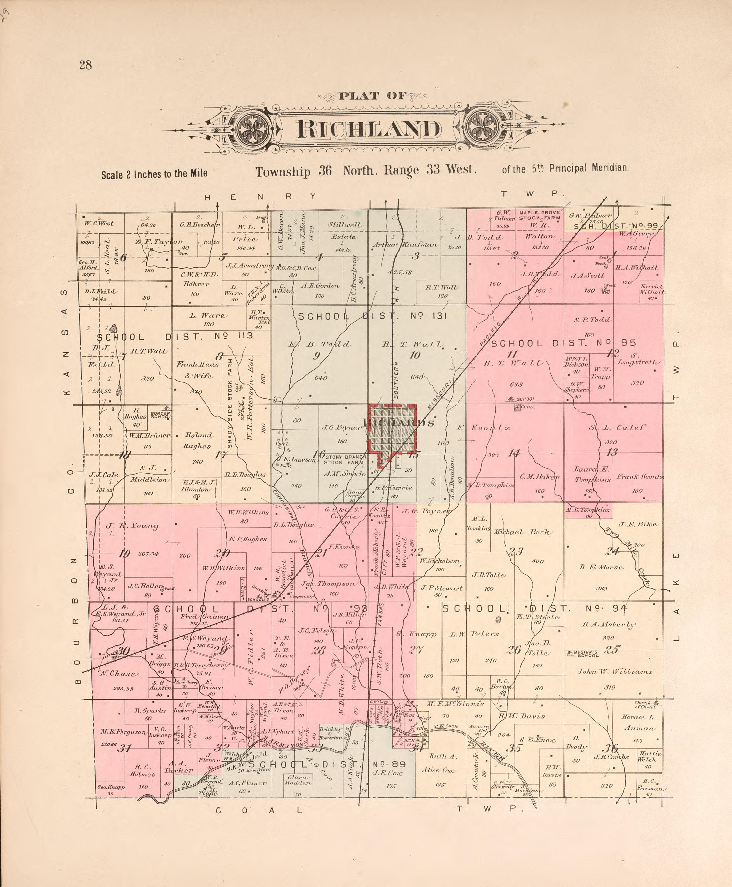 Richland from Plat Book of Vernon County, Missouri : Compiled from County Records and Actual Surveys 1903 by Relic Map Company