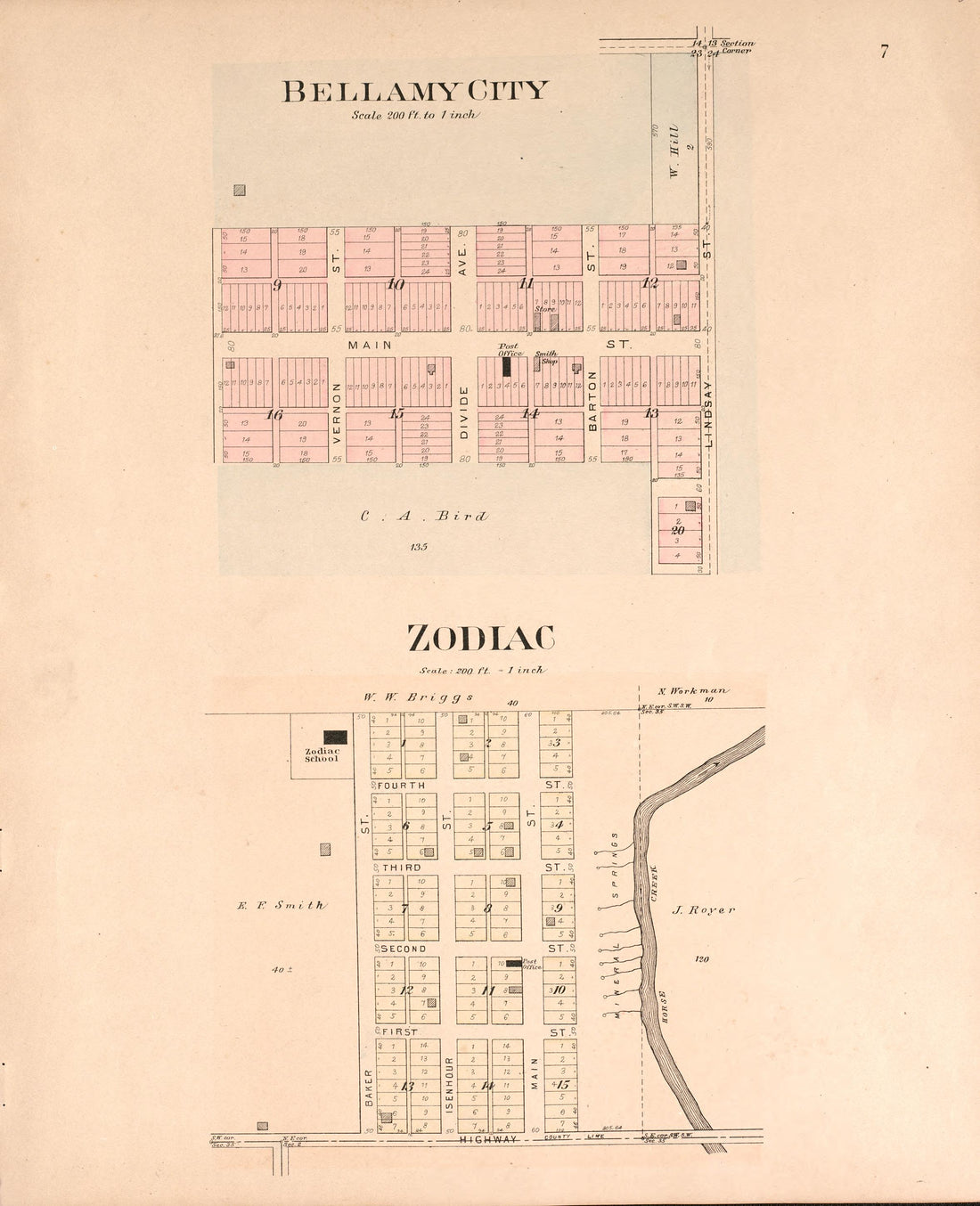 Bellamy City and Zodiac from Plat Book of Vernon County, Missouri : Compiled from County Records and Actual Surveys 1903 by Relic Map Company